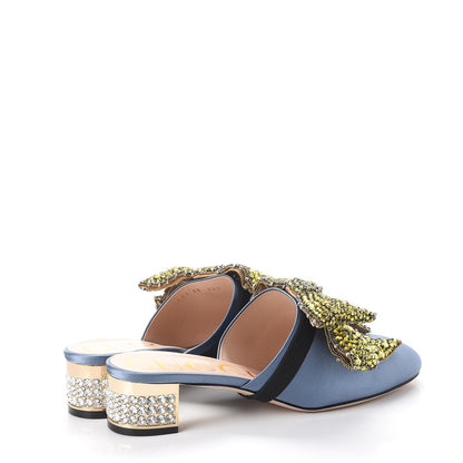 Gucci Silk Satin Crystal Embellished Bow Mules 38 Carta Zucchero 4 of 11