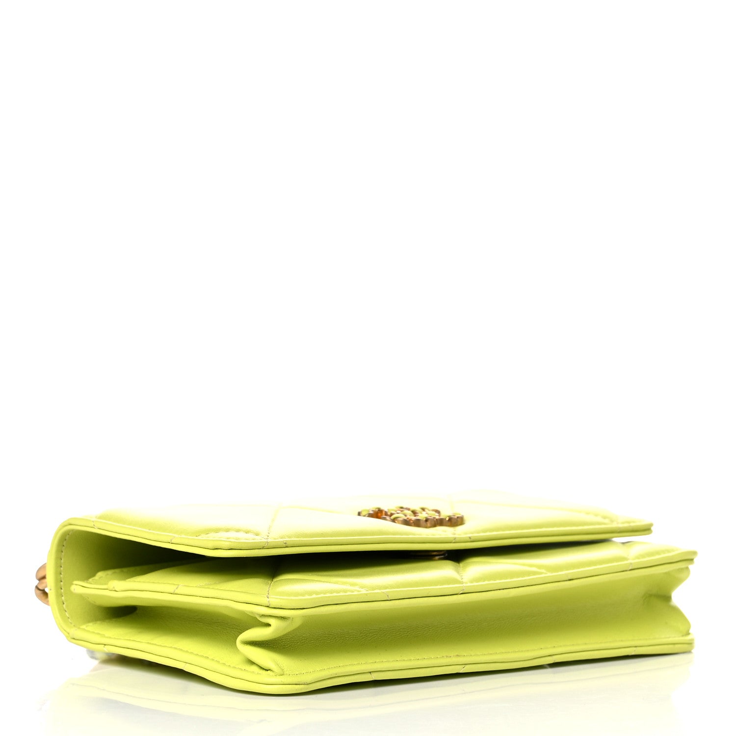 Chanel Shiny Lambskin Quilted Chanel 19 Wallet On Chain WOC Neon Yellow 4 of 12