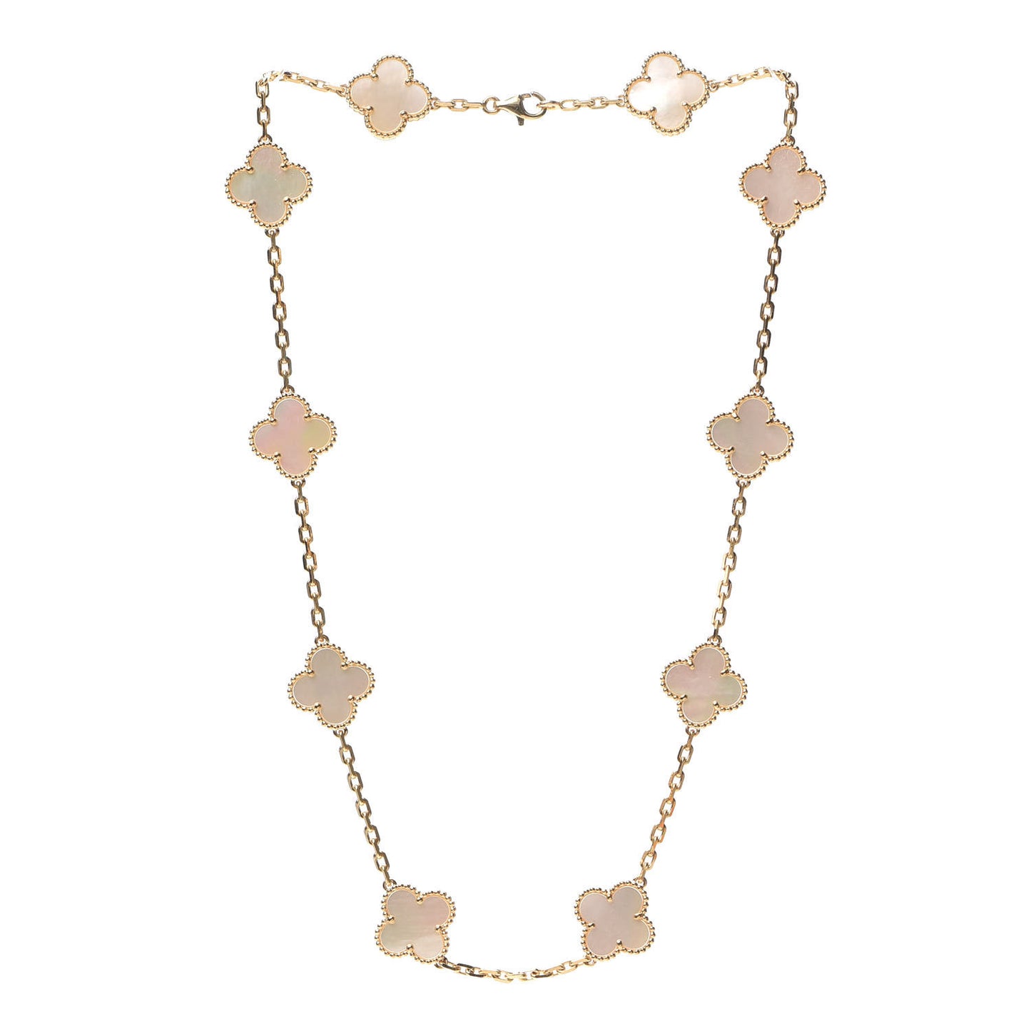 18K Yellow Gold Mother of Pearl 10 Motifs Vintage Alhambra Necklace