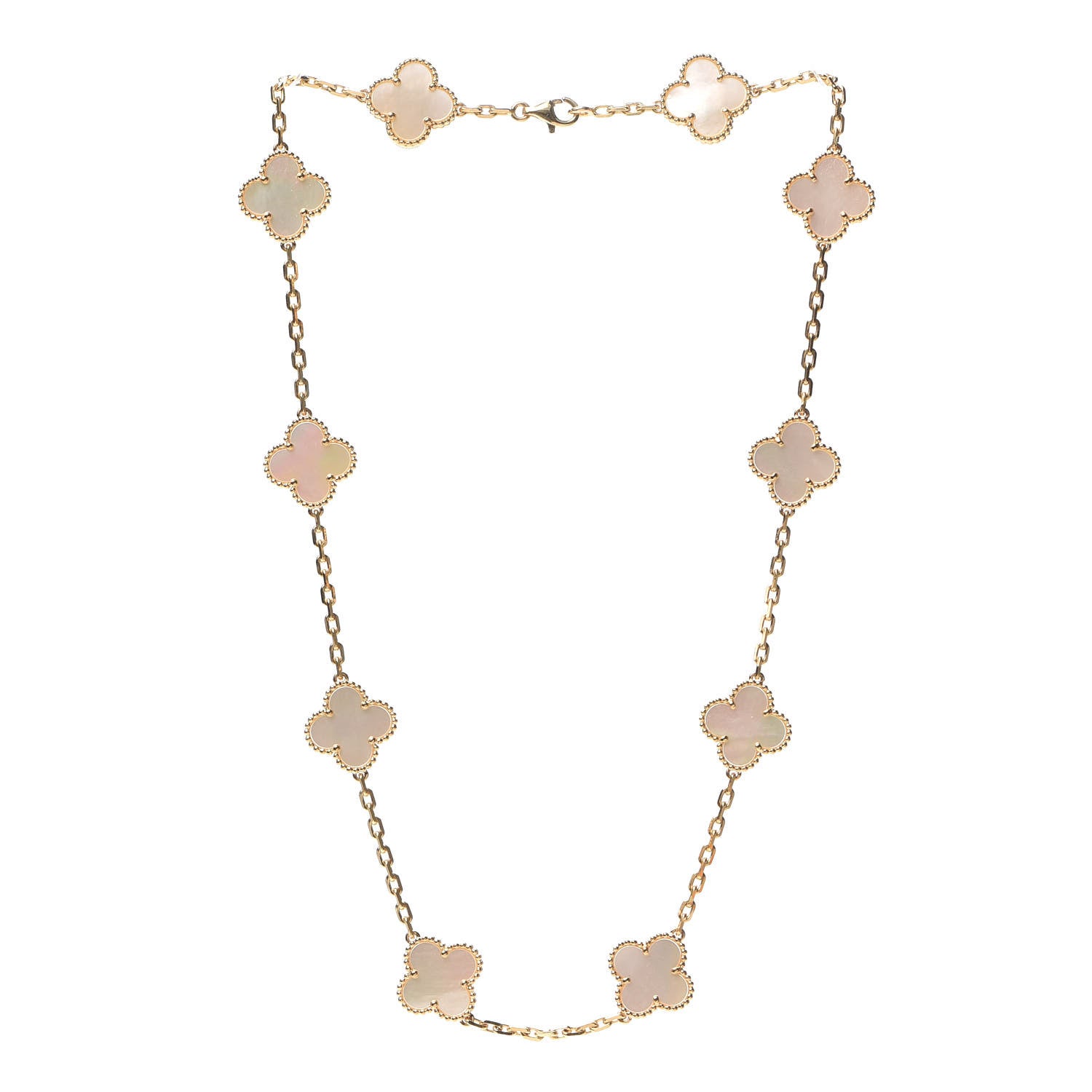 Van Cleef & Arpels 18K Yellow Gold Mother of Pearl 10 Motifs Vintage Alhambra Necklace 4 of 6