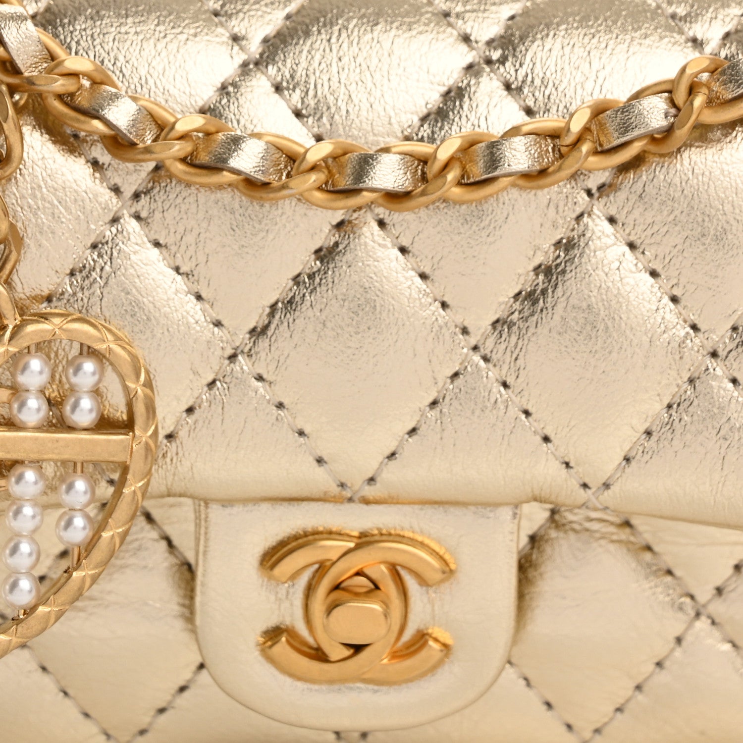 Chanel Metallic Calfskin Quilted Mini Flap Bag Charm With Hook