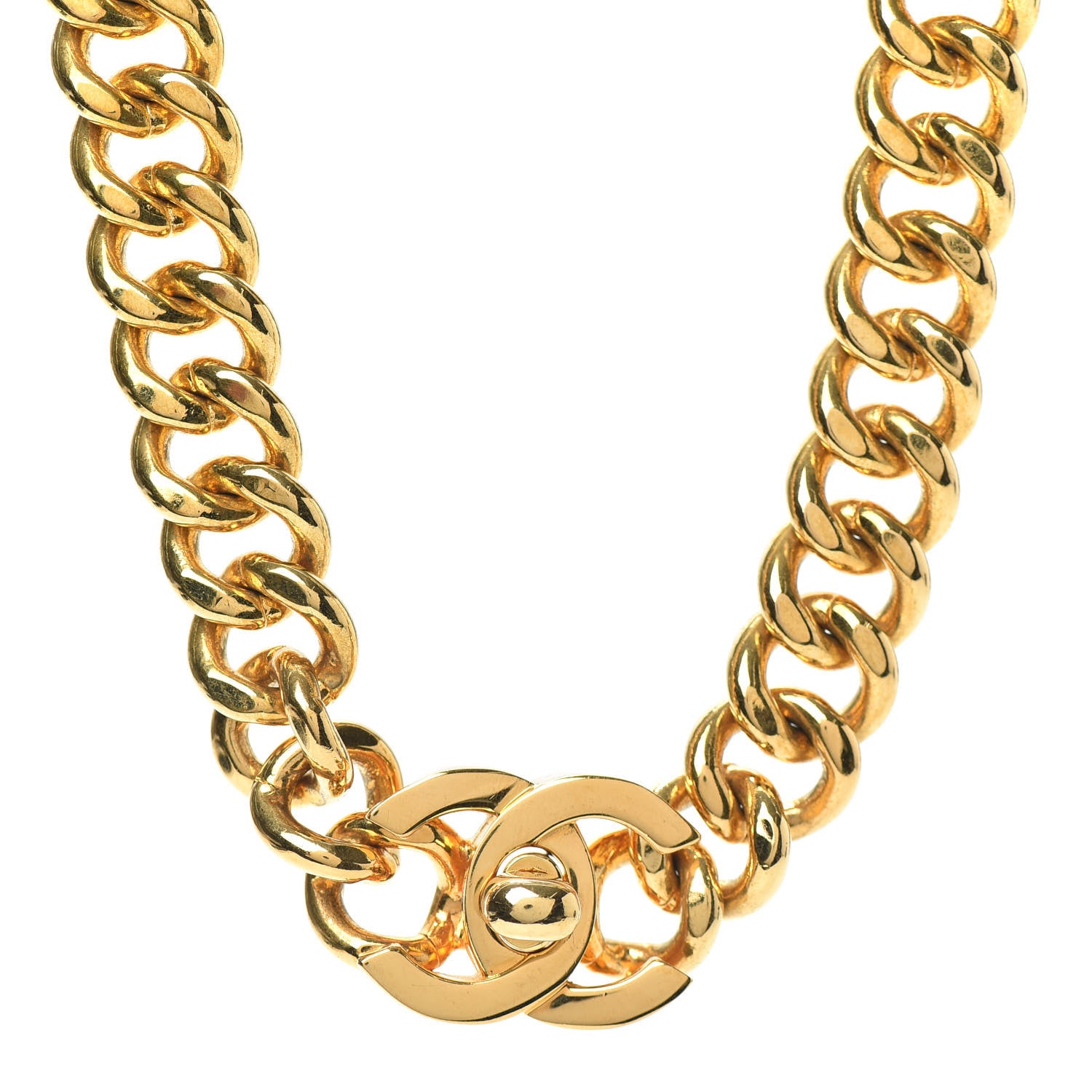 Chanel Chain Link CC Turn Lock Choker Necklace Gold 1 of 4