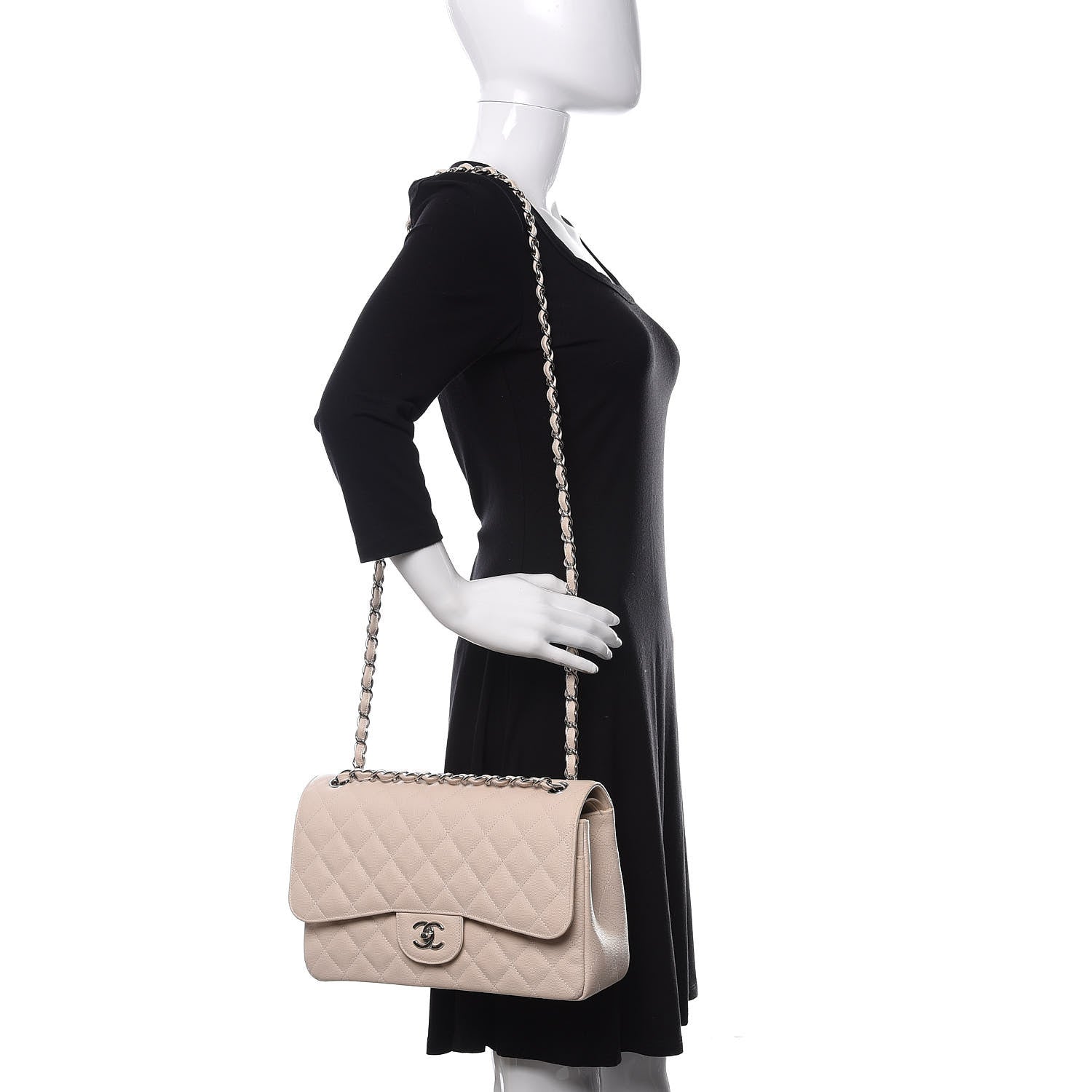 Chanel Caviar Quilted Jumbo Double Flap Light Beige 2 of 14