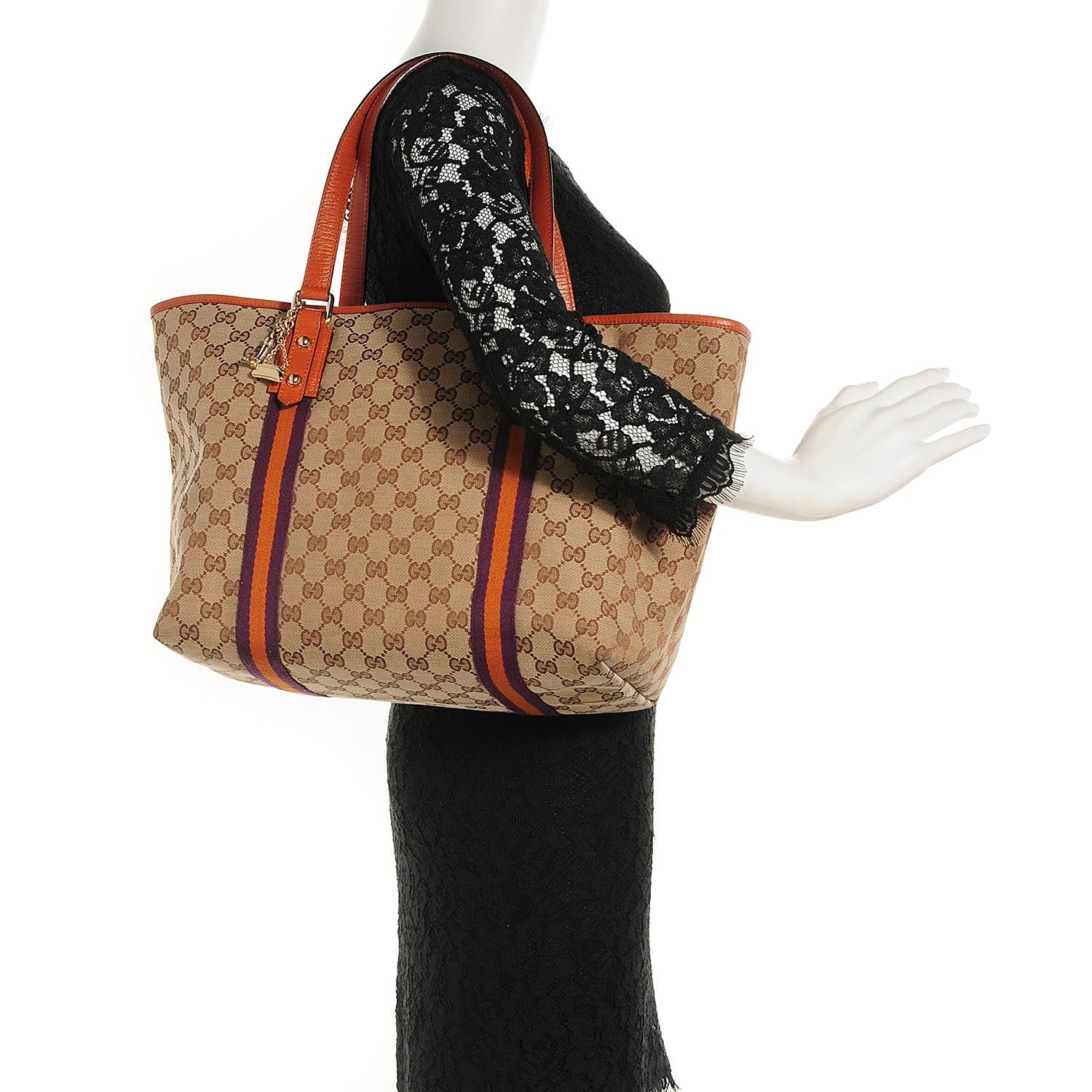 Gucci Monogram Web Large Jolicoeur Tote Orange 2 of 7