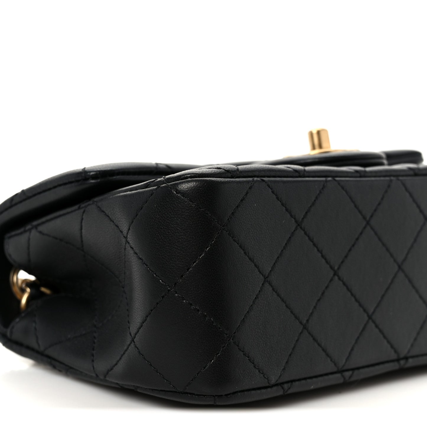 Lambskin Quilted Mini Rectangular Pearl Crush Flap Black