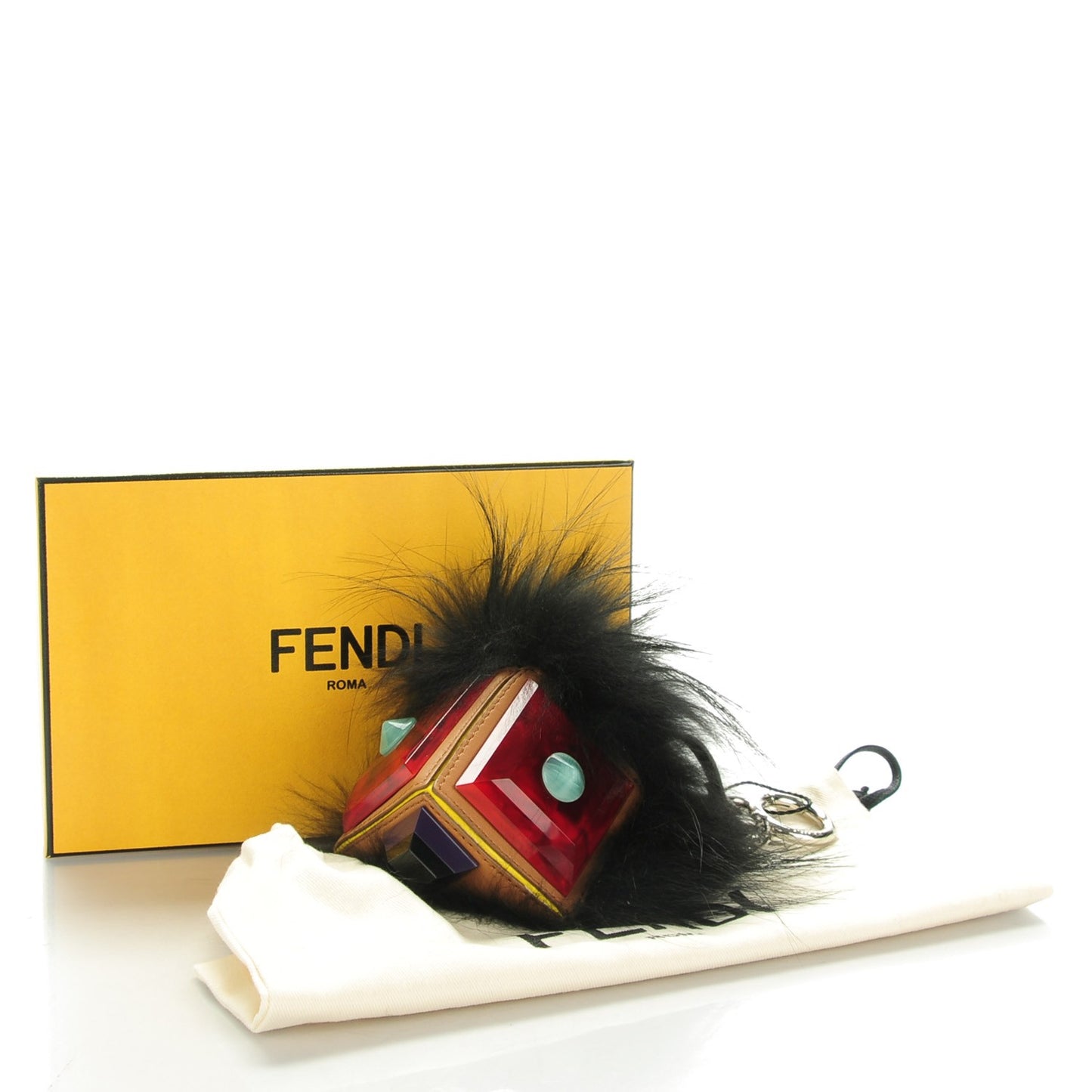 Fox Fur Plexiglass Geny Monster Bag Bug Charm Black