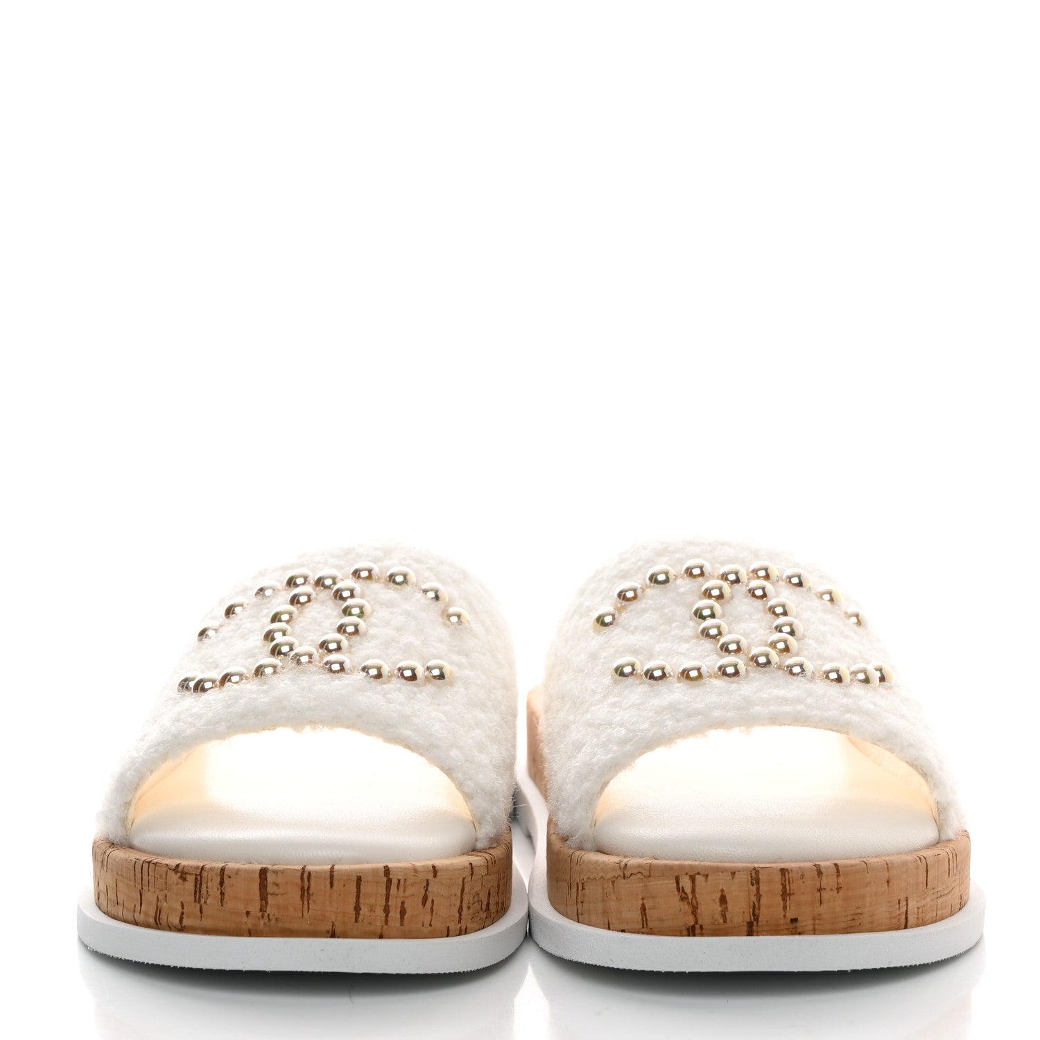 Chanel Fabric Pearl Cork CC Slip On Sandals 38 White 2 of 10