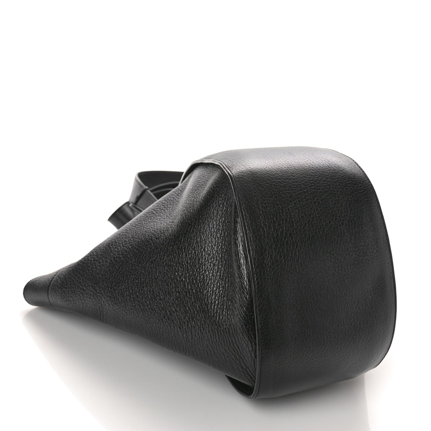 Grained Calfskin Drawstring Bucket Bag Black