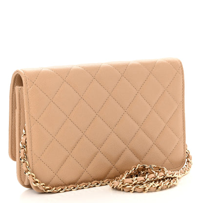 Chanel Caviar Quilted Crystal CC Wallet On Chain WOC Beige 3 of 12