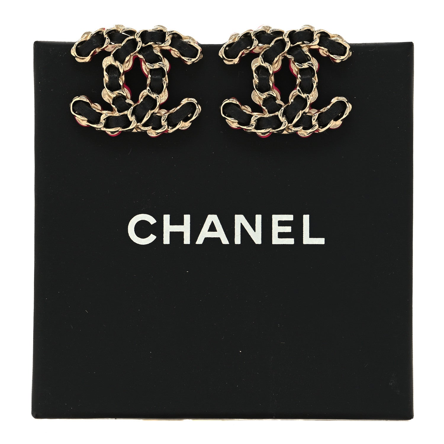 Chanel Lambskin CC Chain Earrings Black Gold Pink 5 of 5