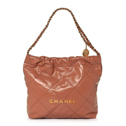 Chanel Shiny Calfskin Quilted Small Chanel 22 Camel 1 of 14