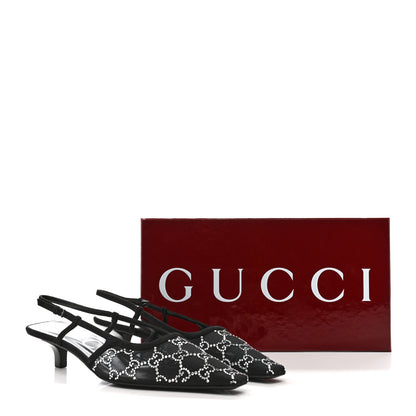Gucci Tela Retino Kid Scamosciato Crystal GG Monogram Square G 35mm Slingback Pumps 39 Black 16 of 19