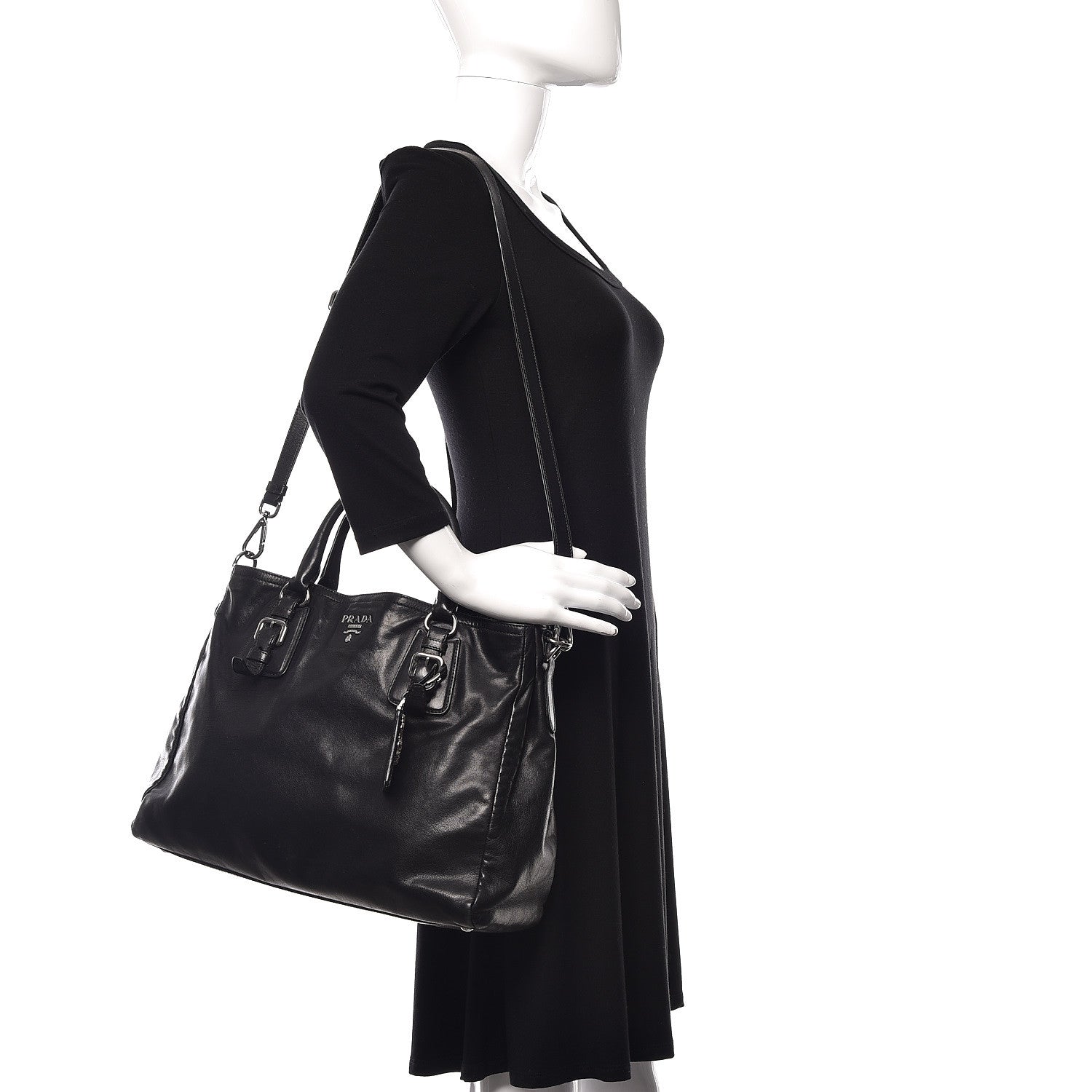 Prada Soft Calfskin Shoulder Bag Black 3 of 18