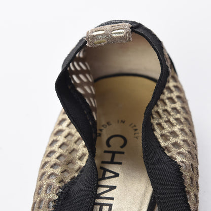 Chanel Perforated Elastic Camellia Ballerina Flats 40 Gold Black 13 of 14