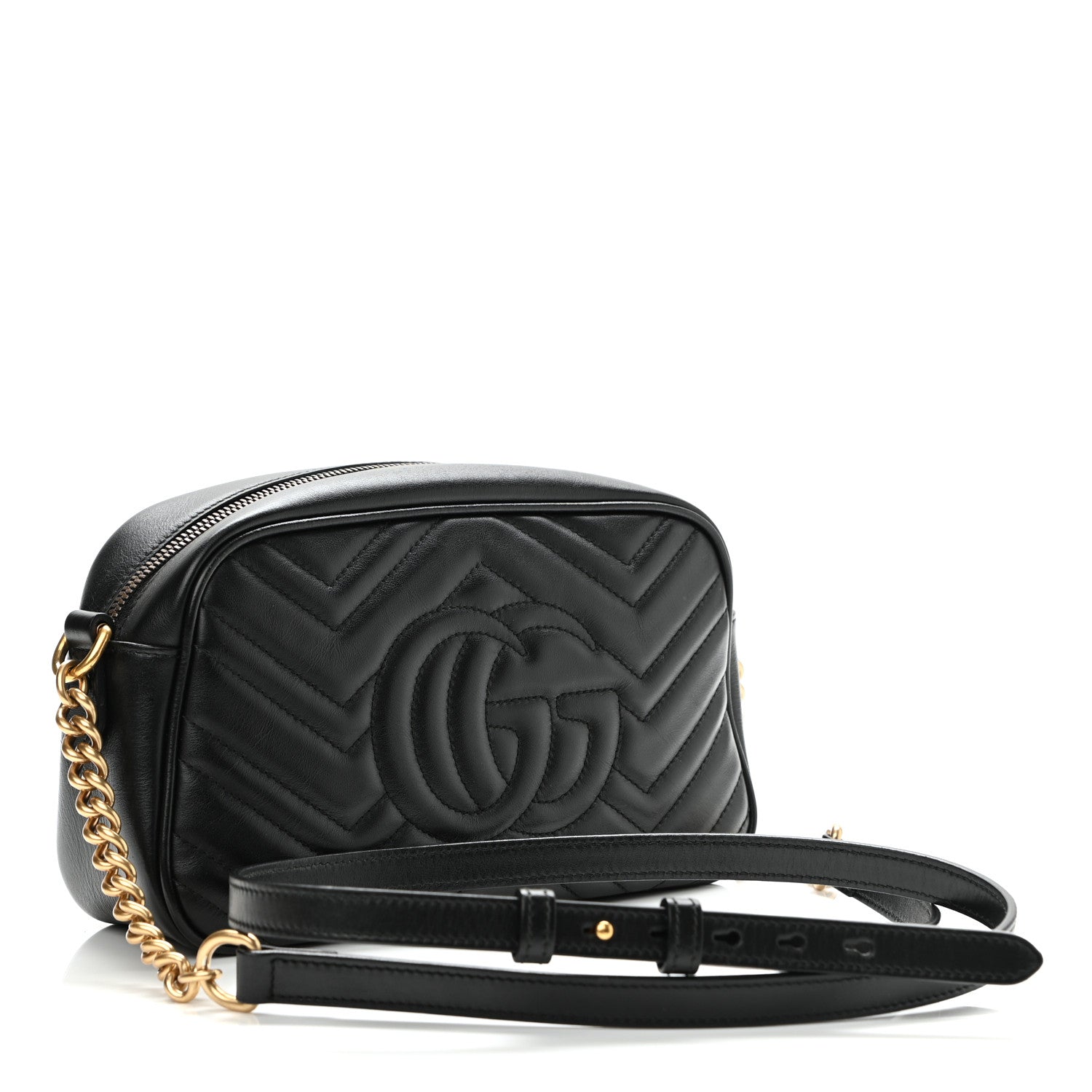 Gucci Calfskin Matelasse Small GG Marmont Chain Shoulder Bag Black 3 of 11