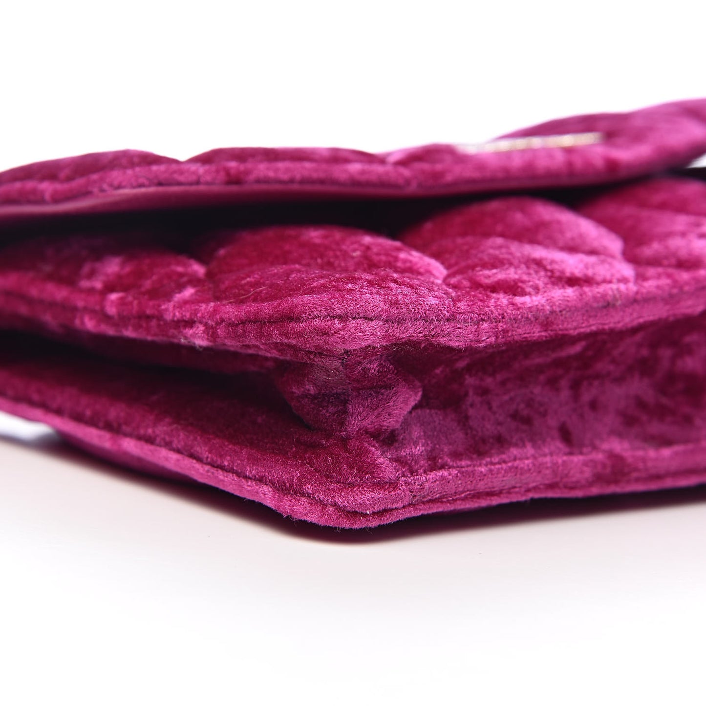 Crushed Velvet Crystal Mattress Quilted BB Wallet On Chain Fuchsia