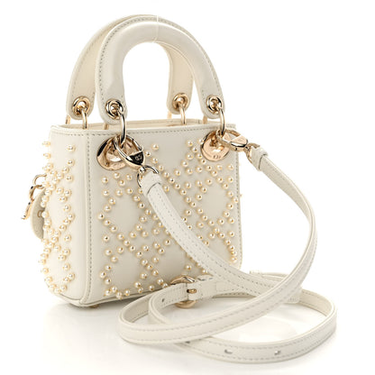 Christian Dior Lambskin Pearl Cannage Micro Lady Dior Latte 3 of 10