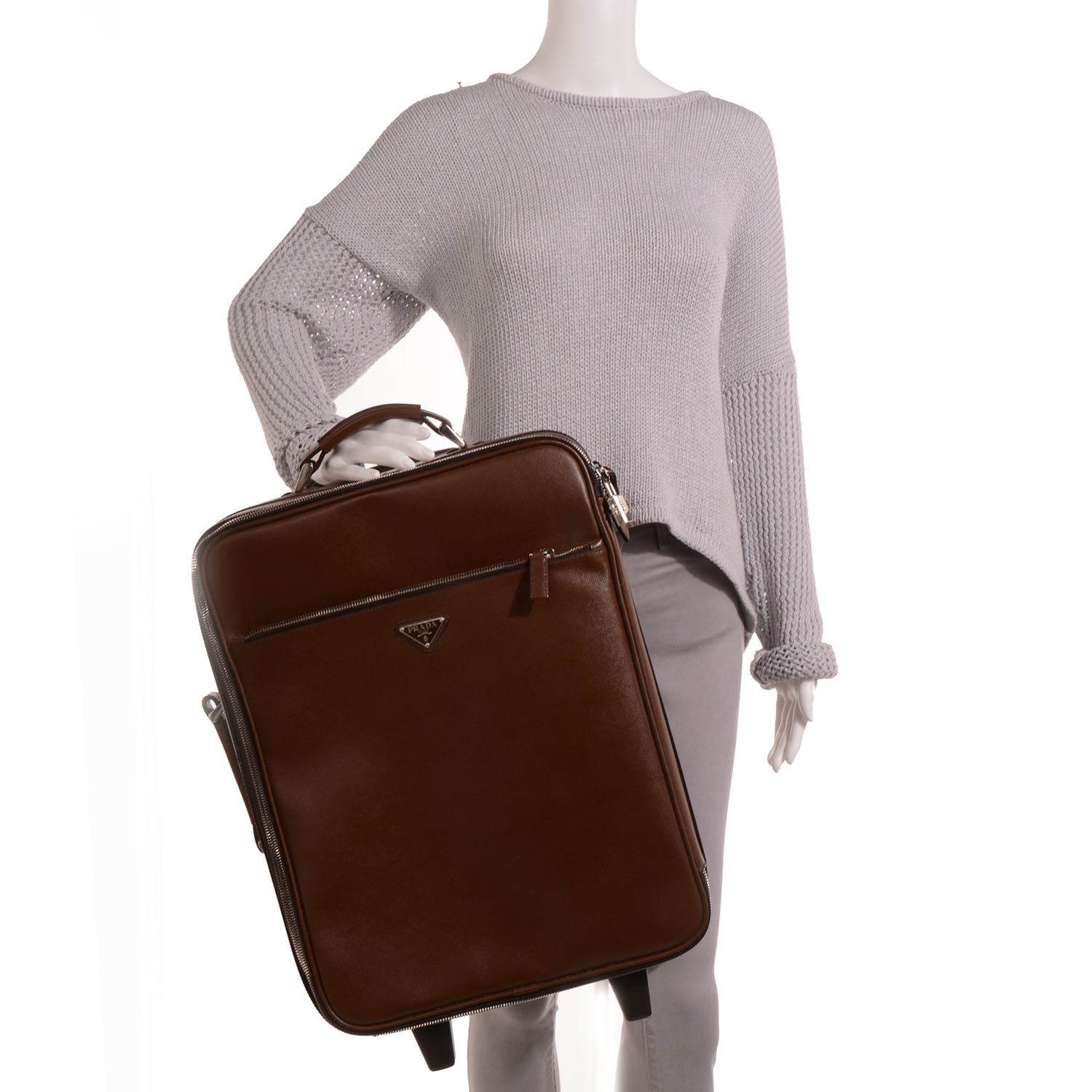 Prada Saffiano Trolley Luggage Cacao 2 of 9
