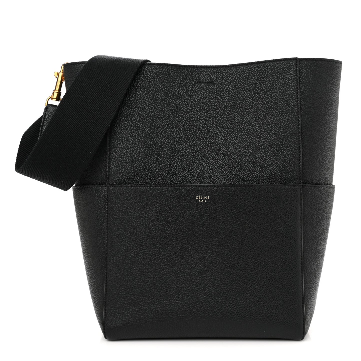 Soft Grained Calfskin Sangle Bucket Bag Black