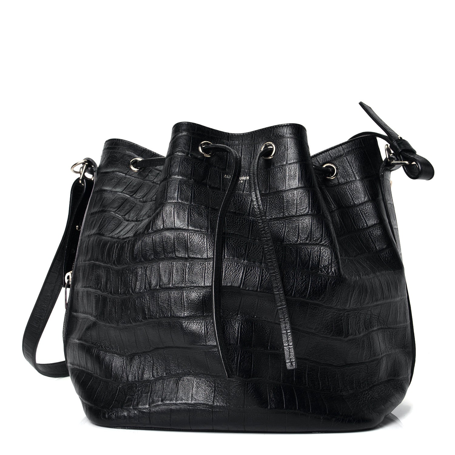Saint Laurent Calfskin Crocodile Embossed Emmanuelle Bucket Bag Black 1 of 4