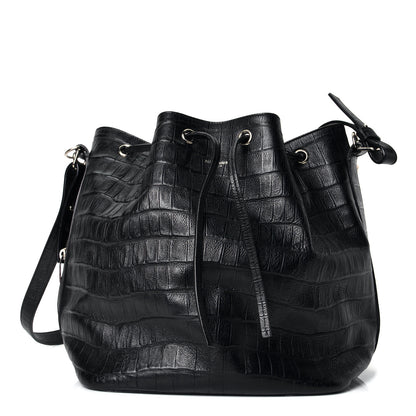 Saint Laurent Calfskin Crocodile Embossed Emmanuelle Bucket Bag Black 1 of 4