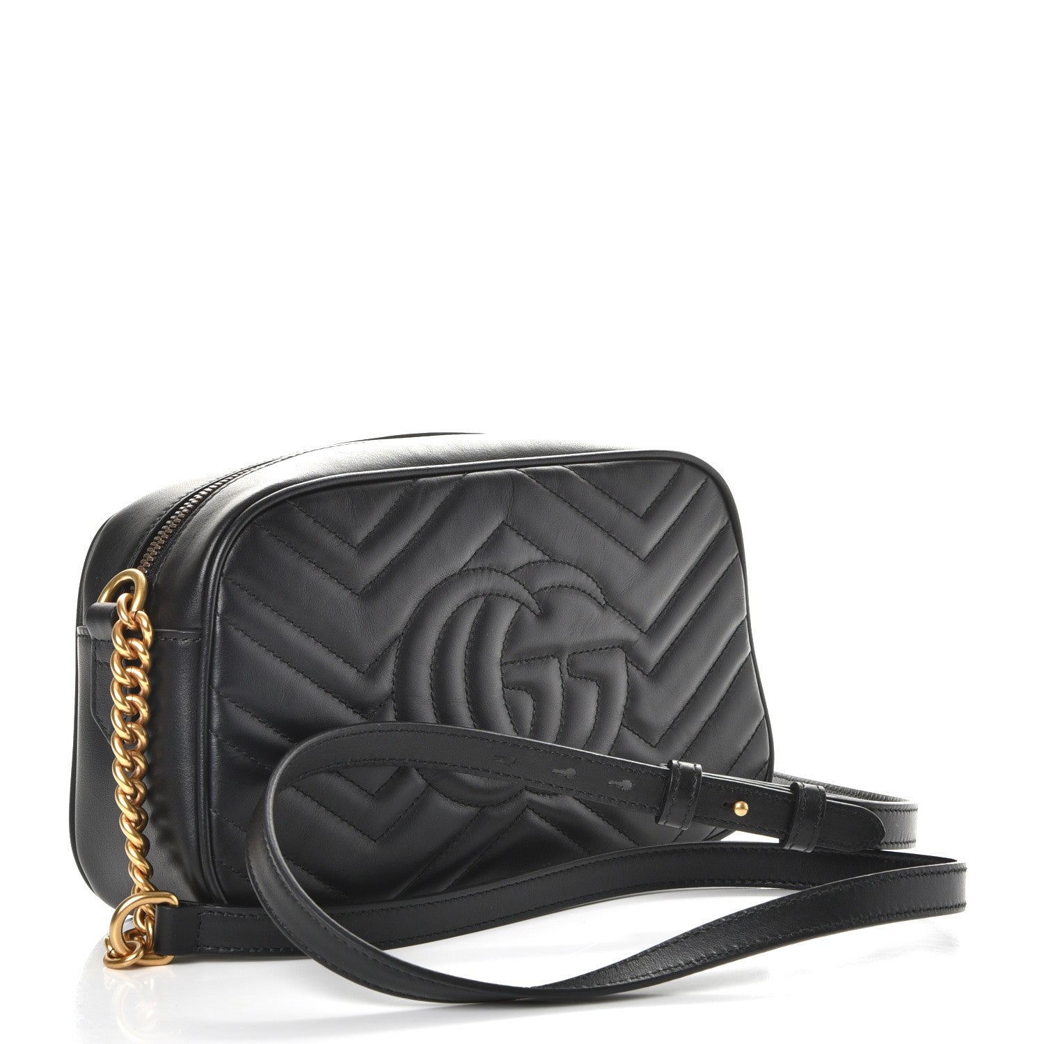 Gucci Calfskin Matelasse Small GG Marmont Chain Shoulder Bag Black 3 of 7