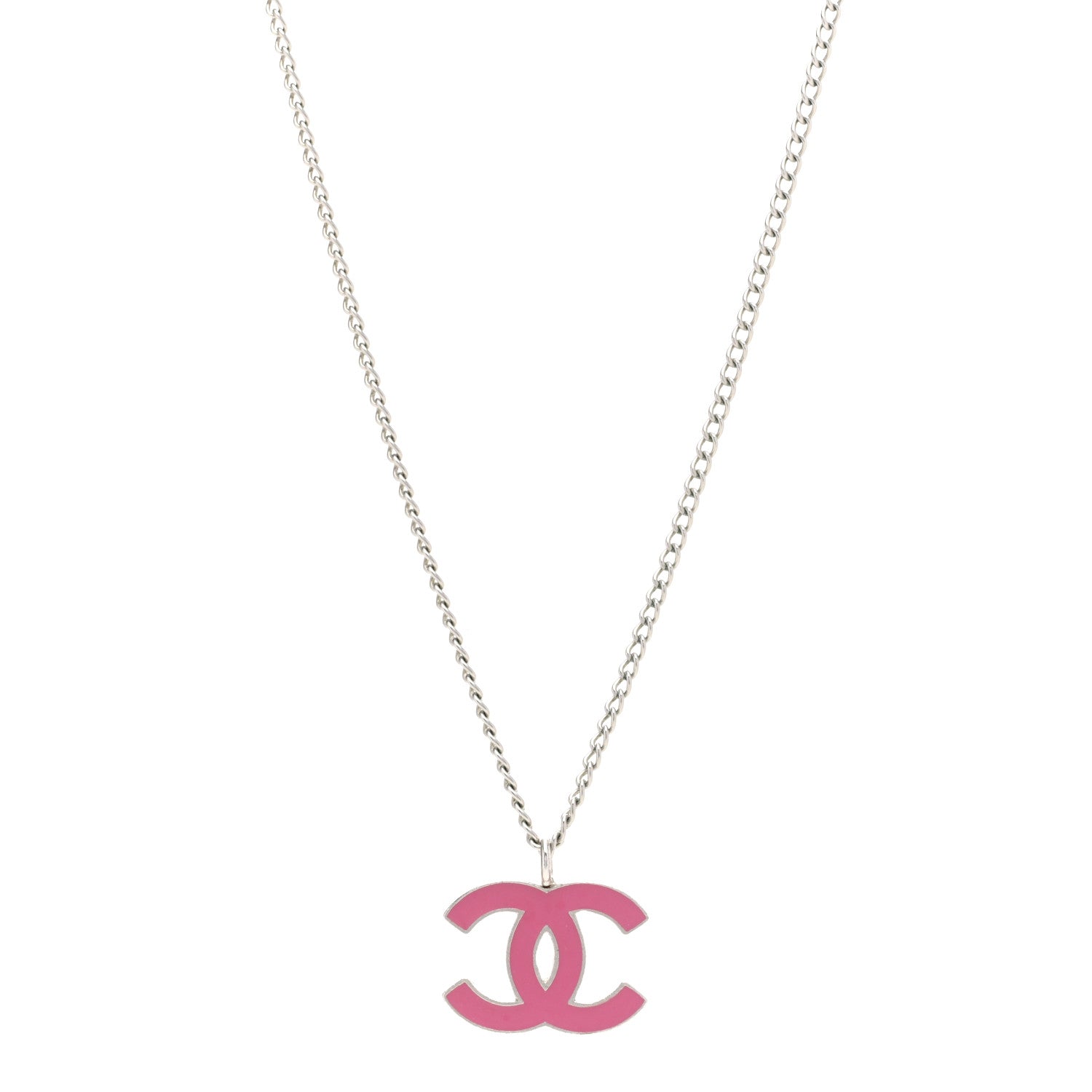 Chanel Enamel CC Pendant Necklace Pink Silver 1 of 7