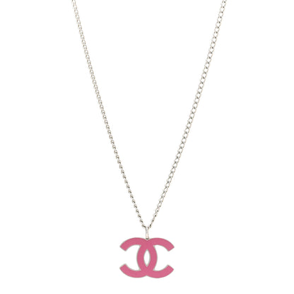 Chanel Enamel CC Pendant Necklace Pink Silver 1 of 7