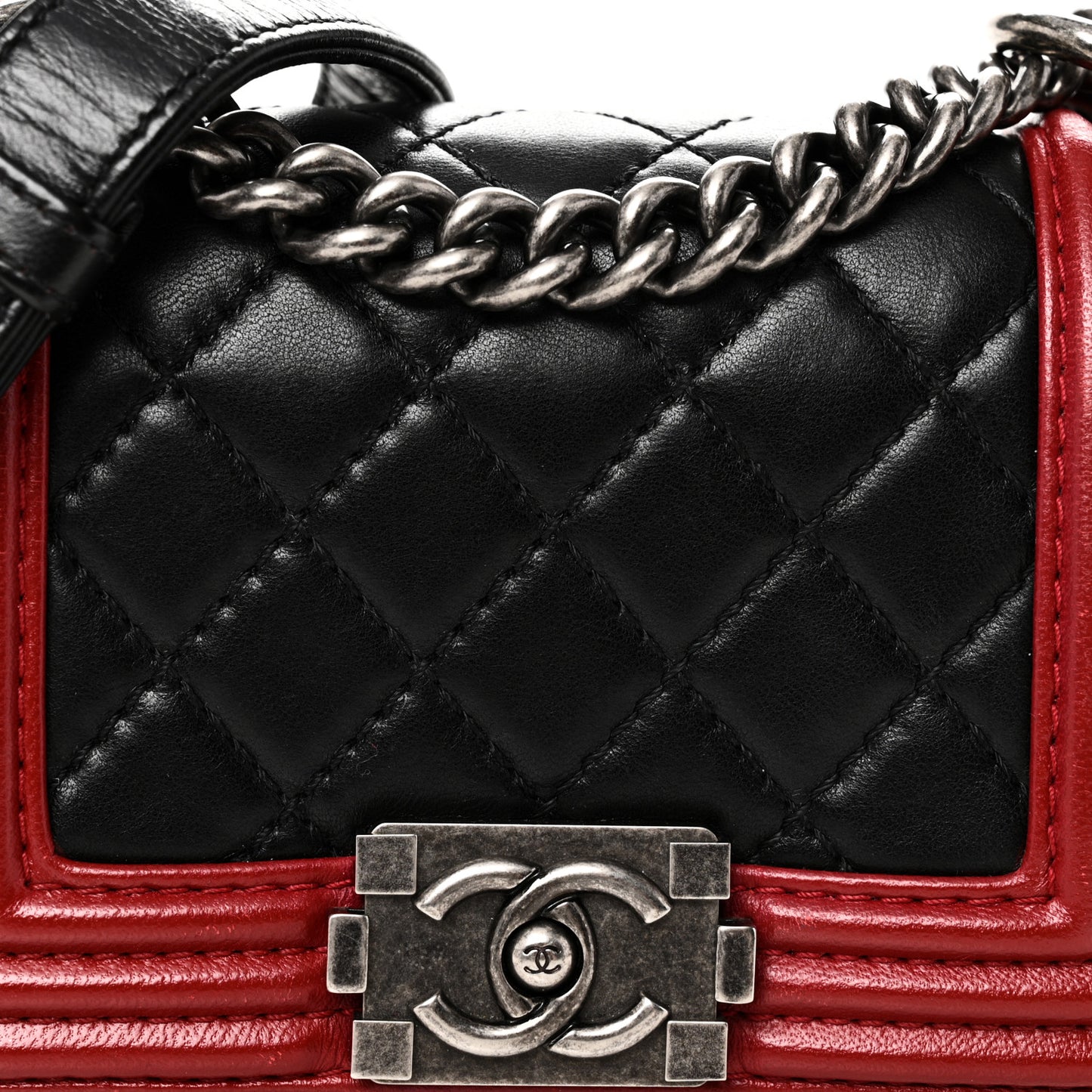Calfskin Quilted Mini Boy Flap Black Red