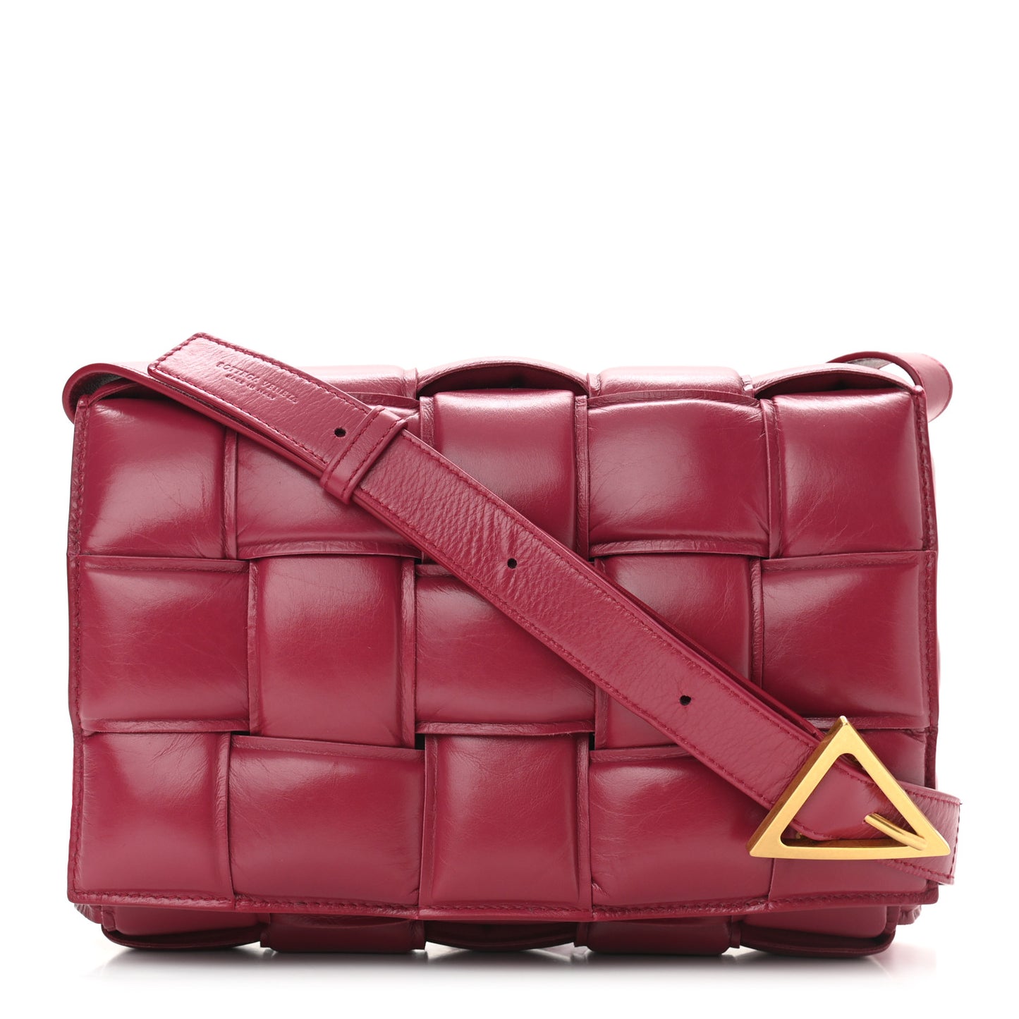 Paper Calfskin Maxi Intreccio Padded Cassette Crossbody Bag Amaranto