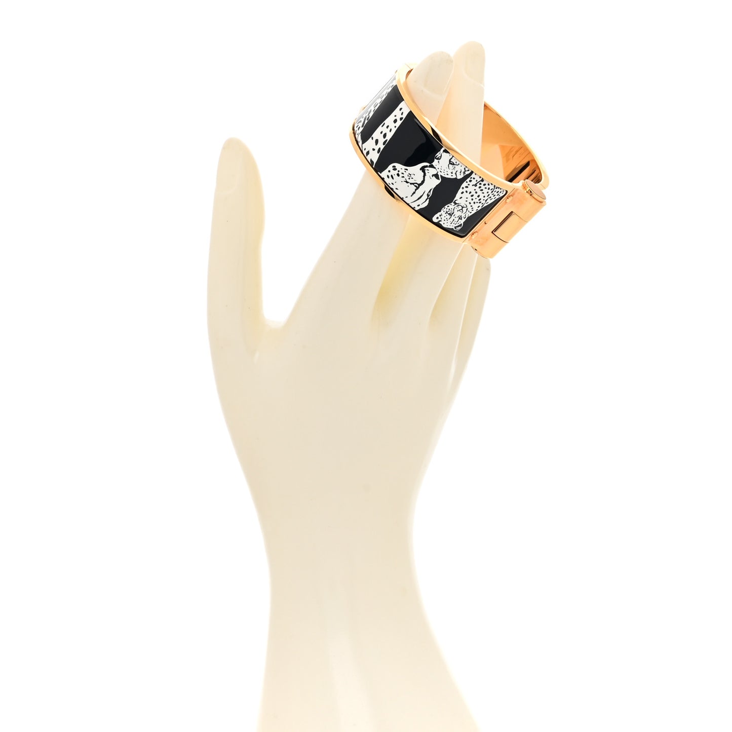 Enamel Printed Wide Charniere Tendresse Feline Tattoo Hinged Bracelet S Positif Negatif