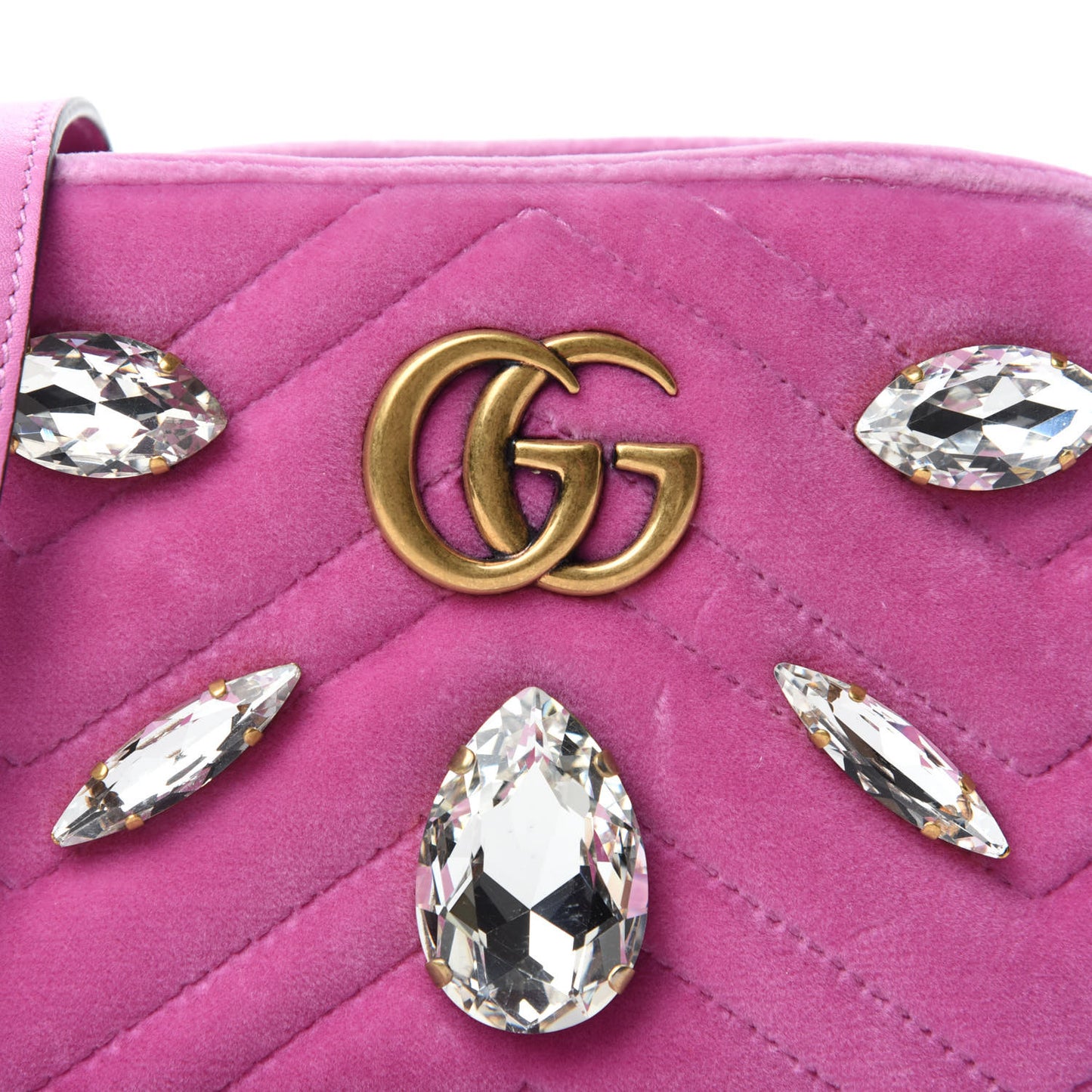 Velvet Matelasse Marquise Crystals Mini GG Marmont Chain Shoulder Bag Malva