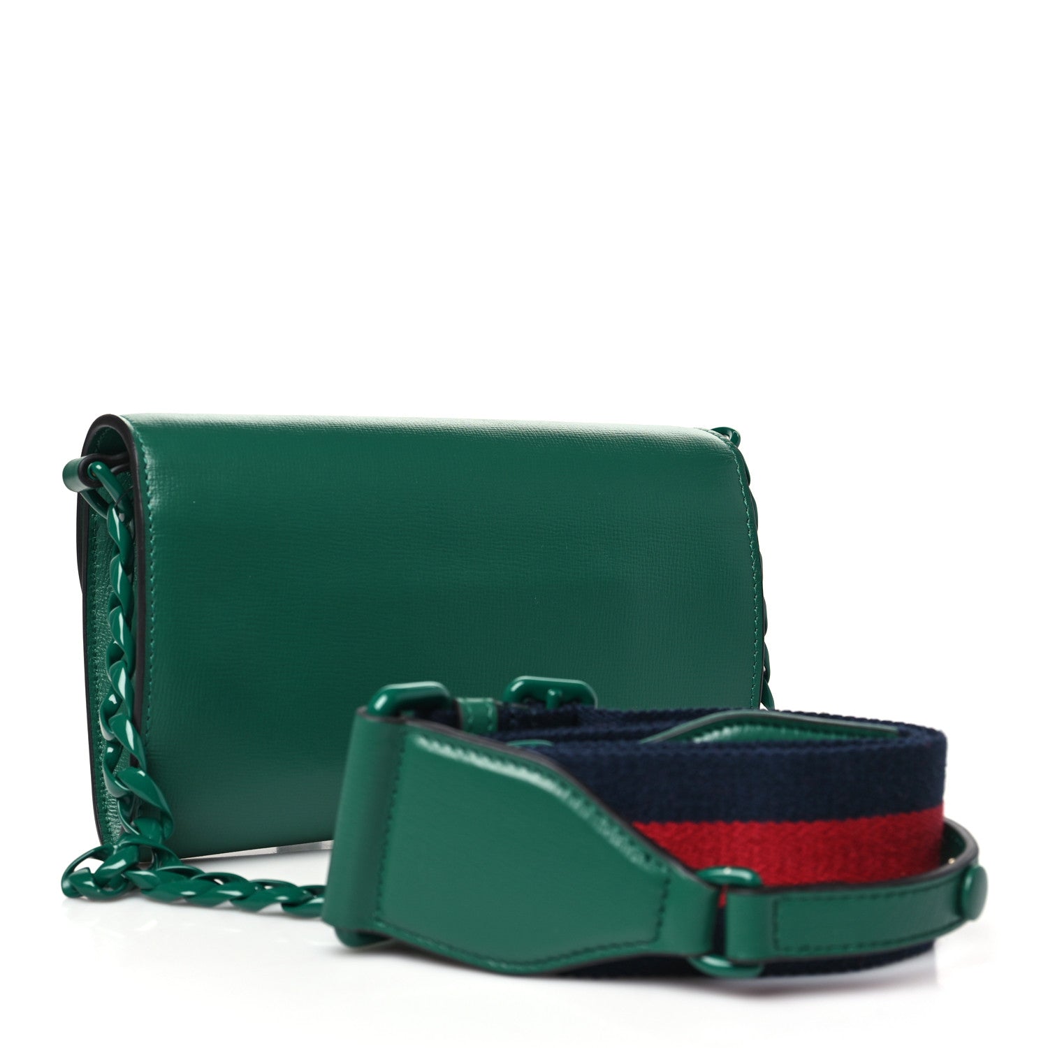 Gucci Azalea Calfskin Web Monochrome Mini Horsebit 1955 Chain Shoulder Bag Emerald 3 of 10