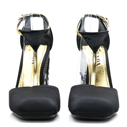 Prada Satin T-Strap Wedge Sandals 37.5 Black 2 of 7