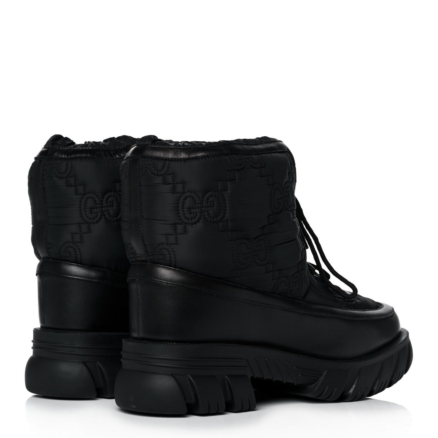 Nylon Calfskin GG Matelasse Mens Lace Up Platform Ankle Boots 10.5 Black