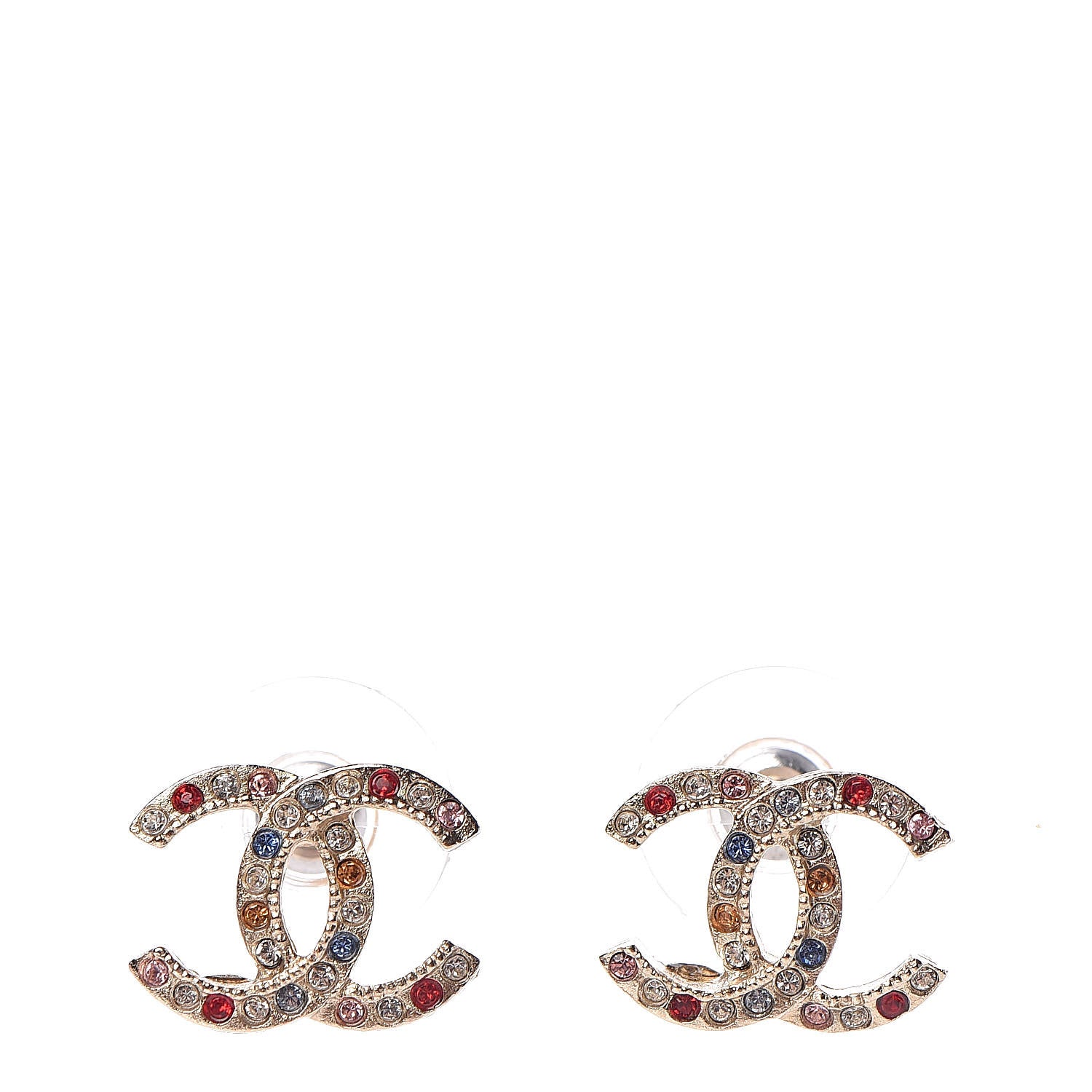Chanel Crystal CC Earrings Gold Multicolor 1 of 5