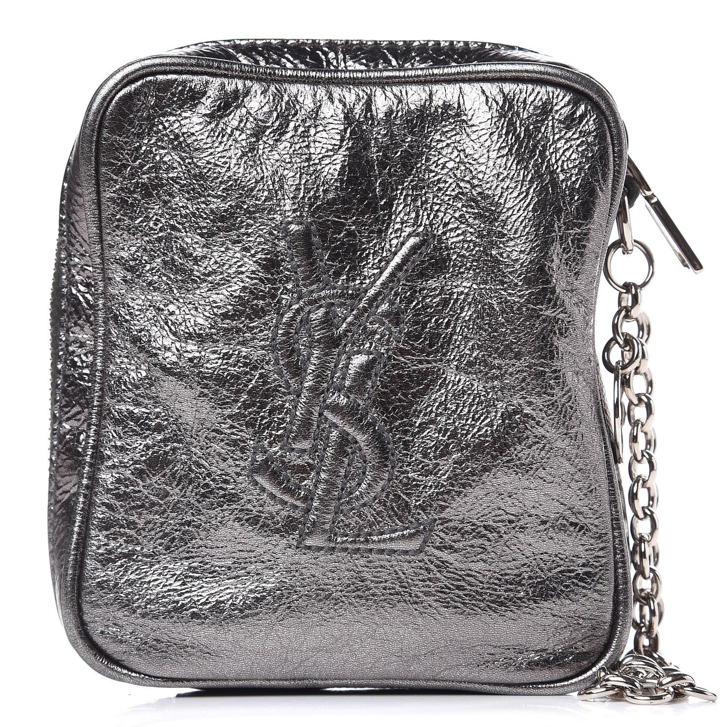 Metallic Leather Belle De Jour Wristlet Pouch Grey