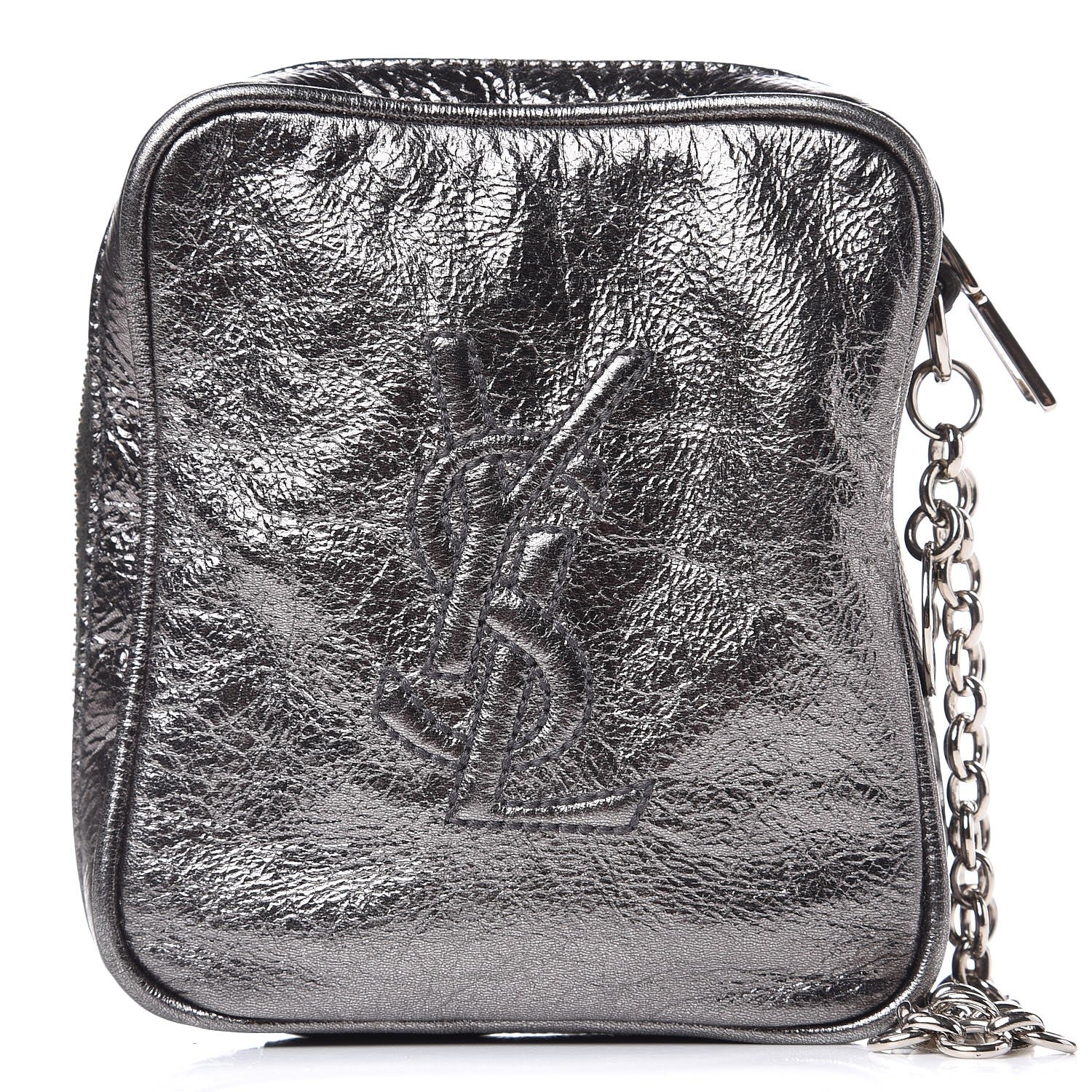 Saint Laurent Metallic Leather Belle De Jour Wristlet Pouch Grey 1 of 6