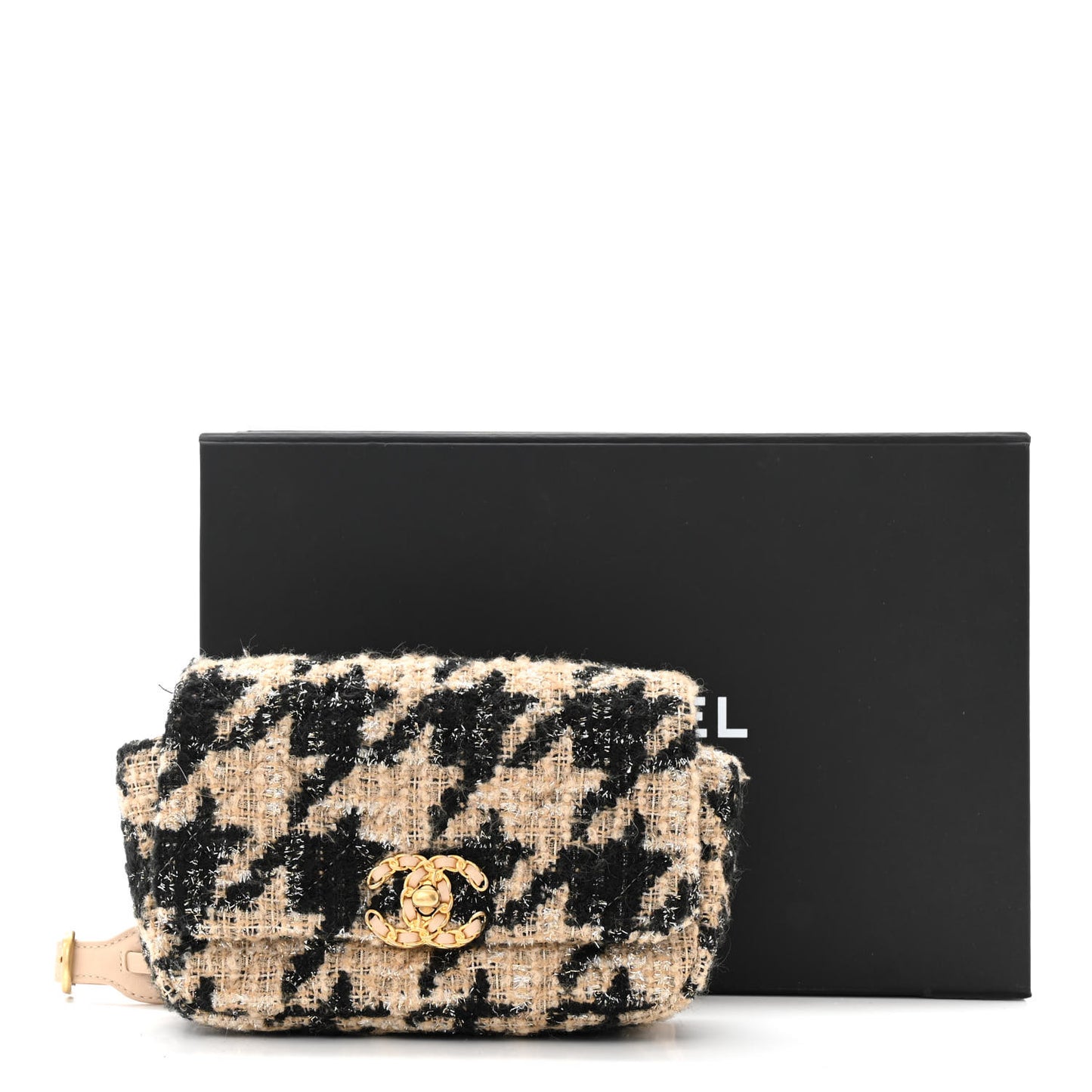Tweed Quilted Chanel 19 Waist Bag Beige Black