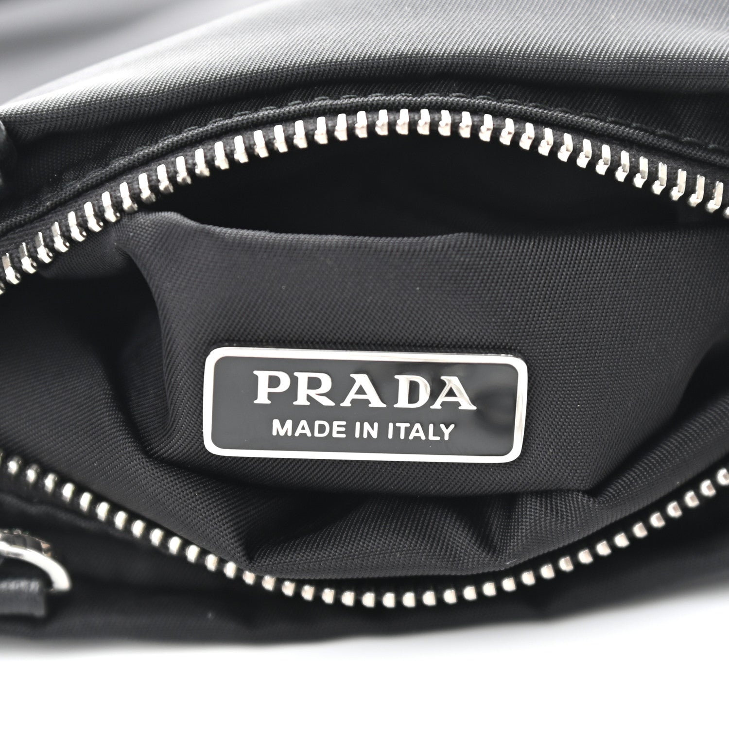 Prada Tessuto Nylon Crystal Metal Triangle Logo Lightning Chain Shopping Tote Black 6 of 12