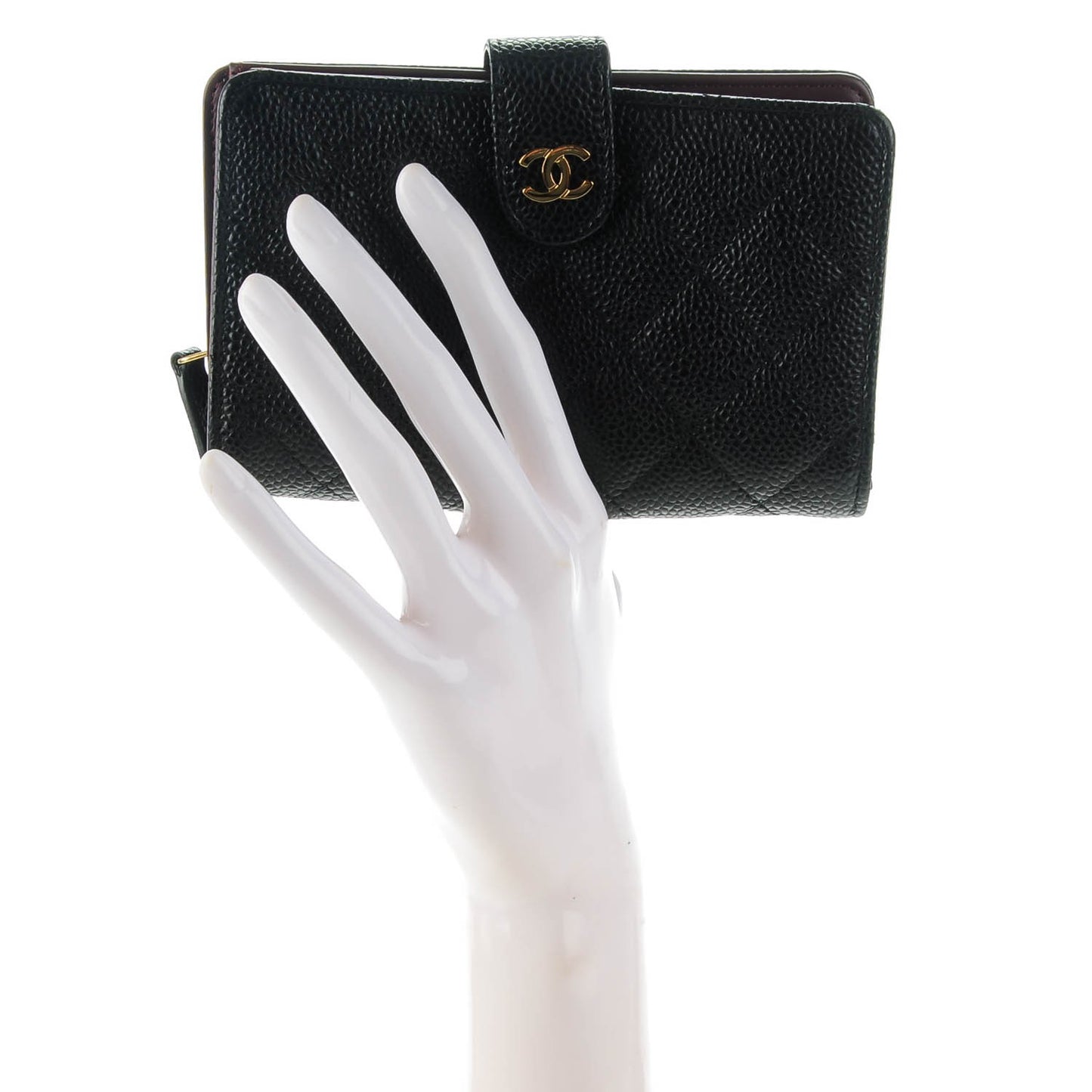 Caviar Quilted Zipped Pocket Wallet Black