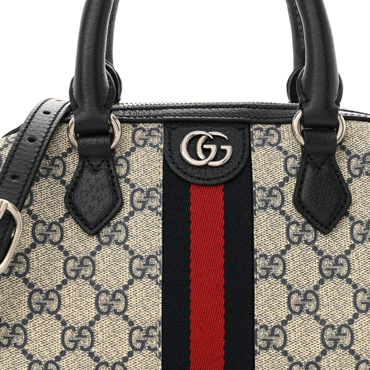 Gucci GG Supreme Monogram Textured Dollar Calfskin Web Mini Ophidia Top Handle Bag Beige Blue 8 of 11