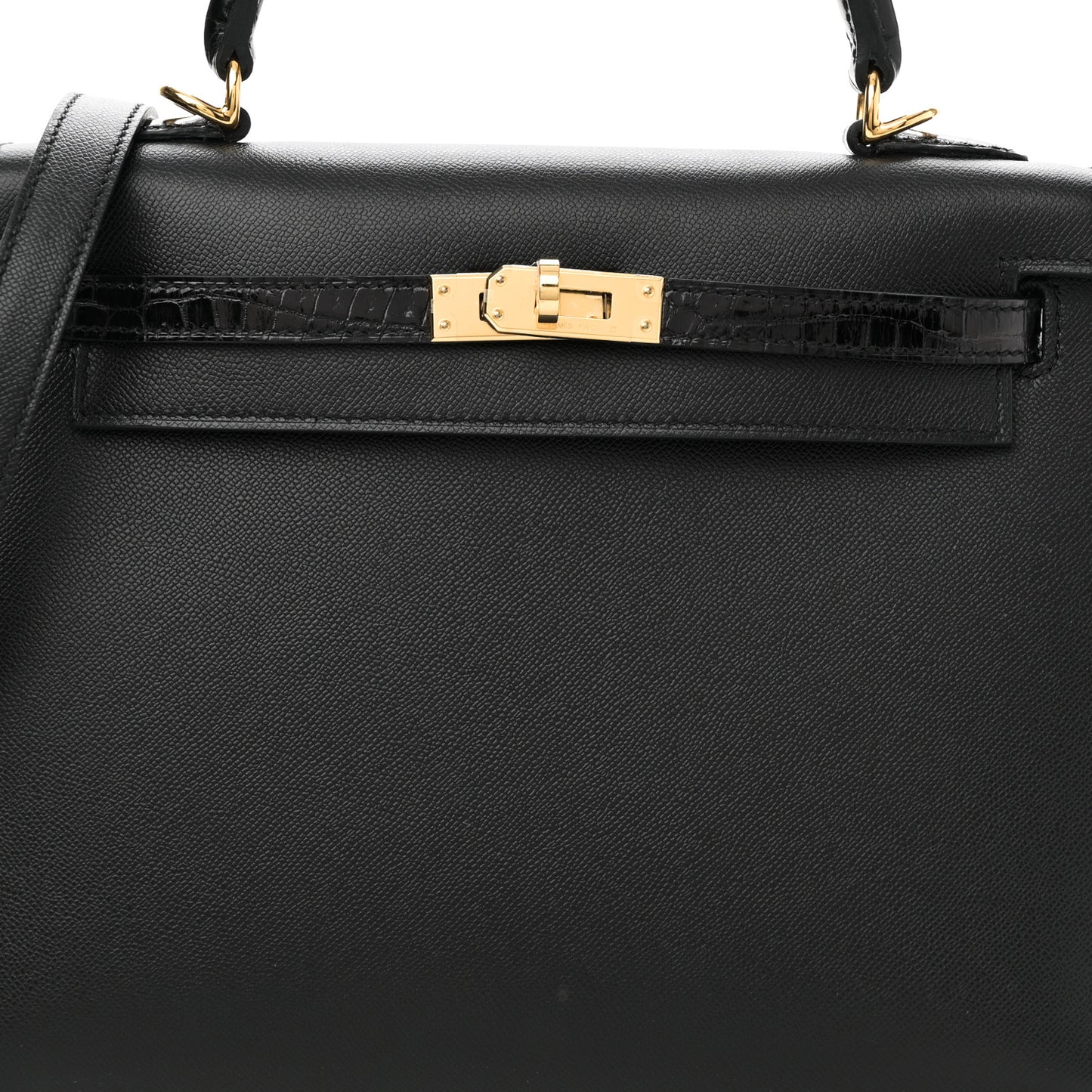 Madame Calfskin Shiny Niloticus Crocodile Kelly Sellier Touch 25 Black