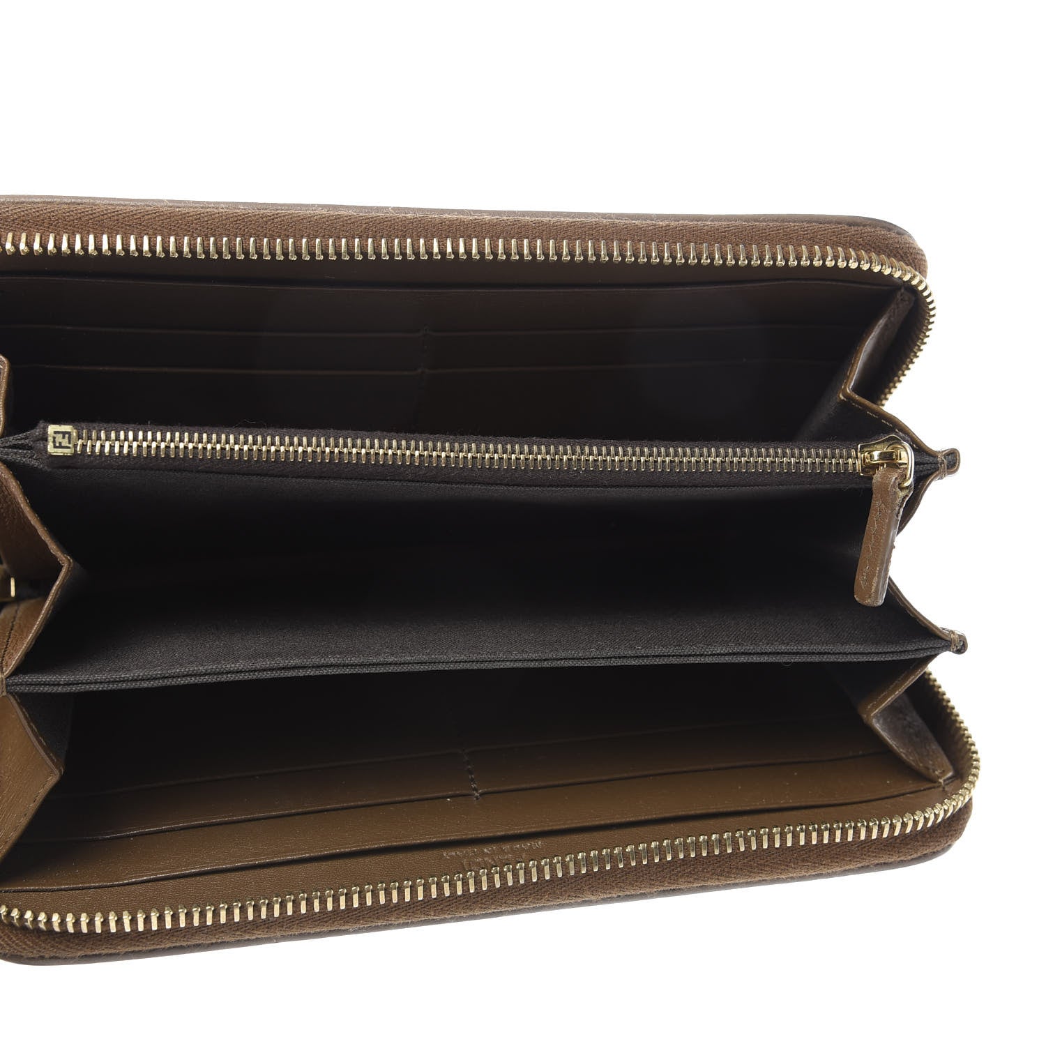 Fendi Pequin Vitello Zip Around Wallet Tobacco Foresta 5 of 9