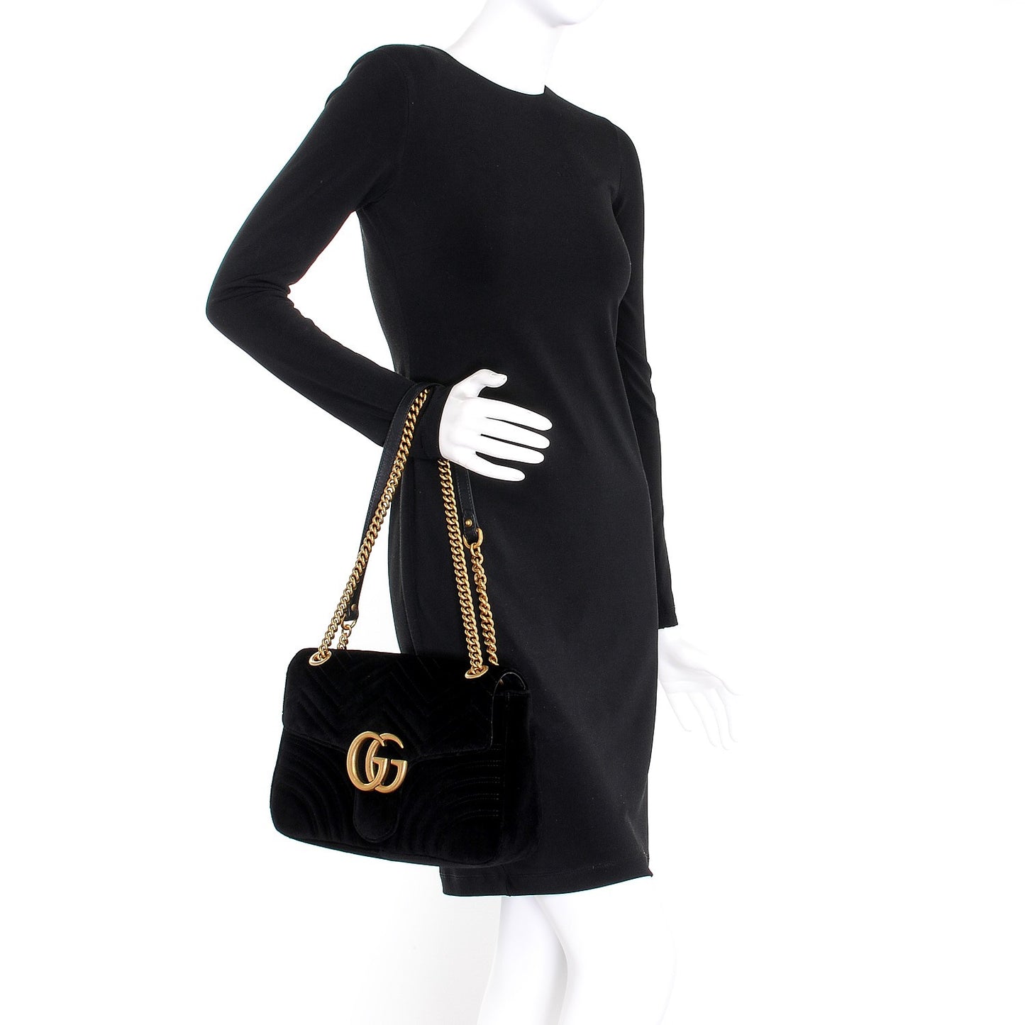 Velvet Matelasse Medium GG Marmont Shoulder Bag Black