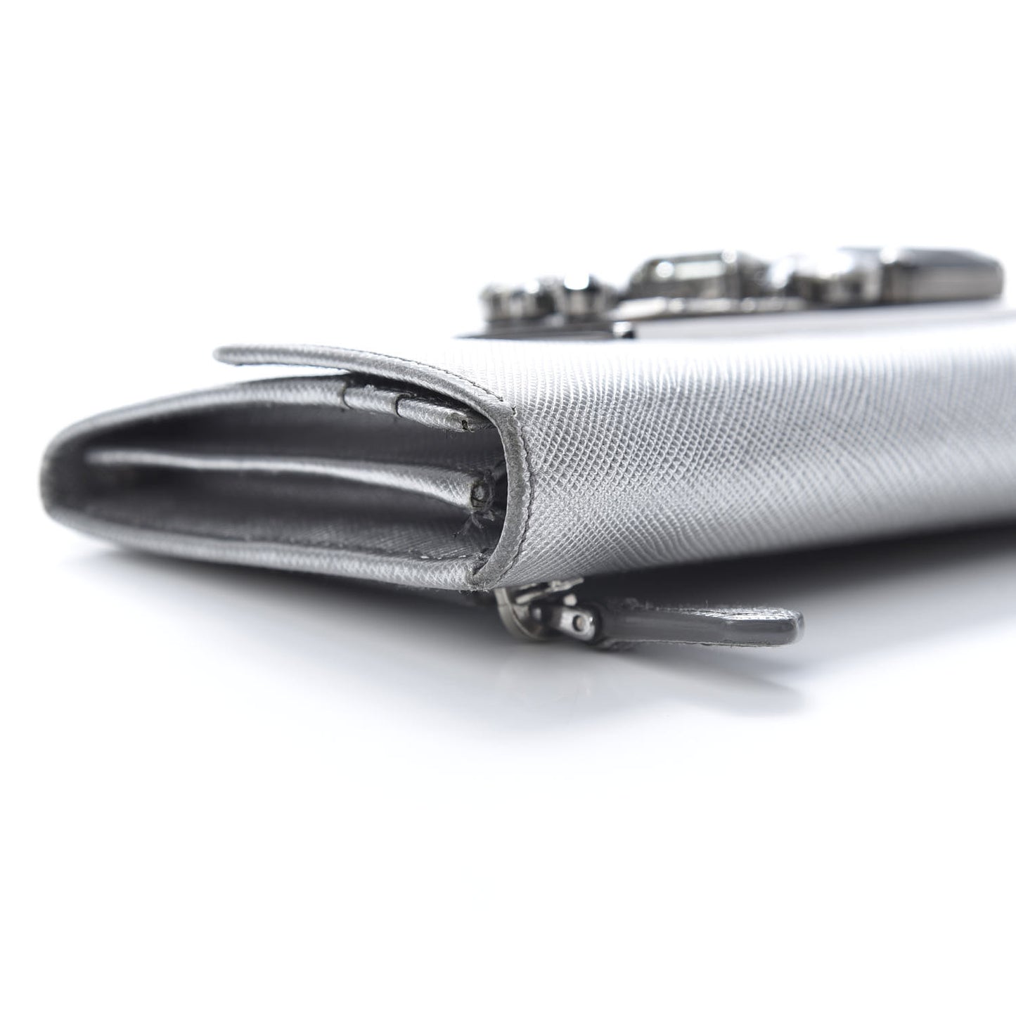 Metallic Saffiano Stones Continental Wallet Silver