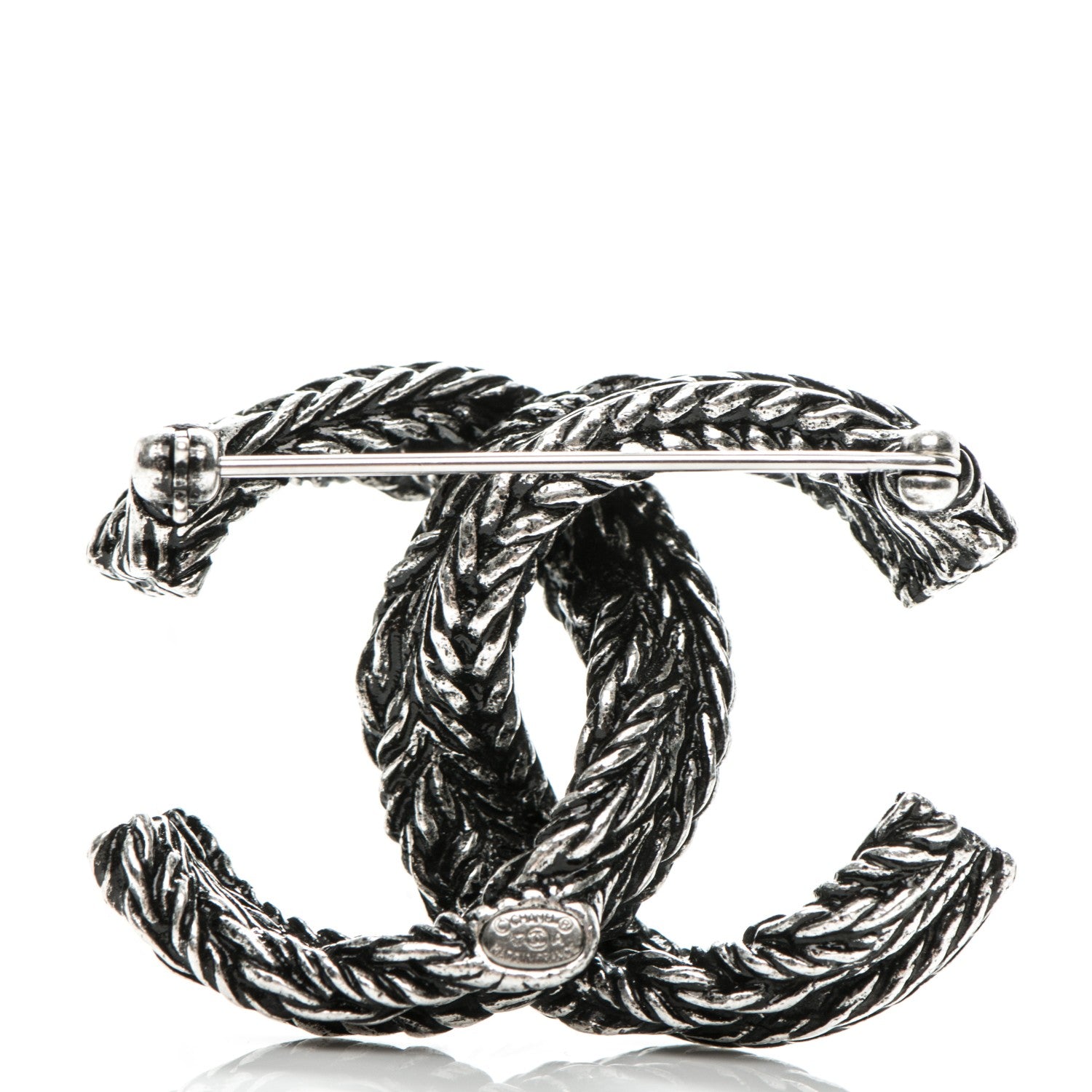 Chanel Crystal Ruthenium Braided CC Brooch 3 of 4