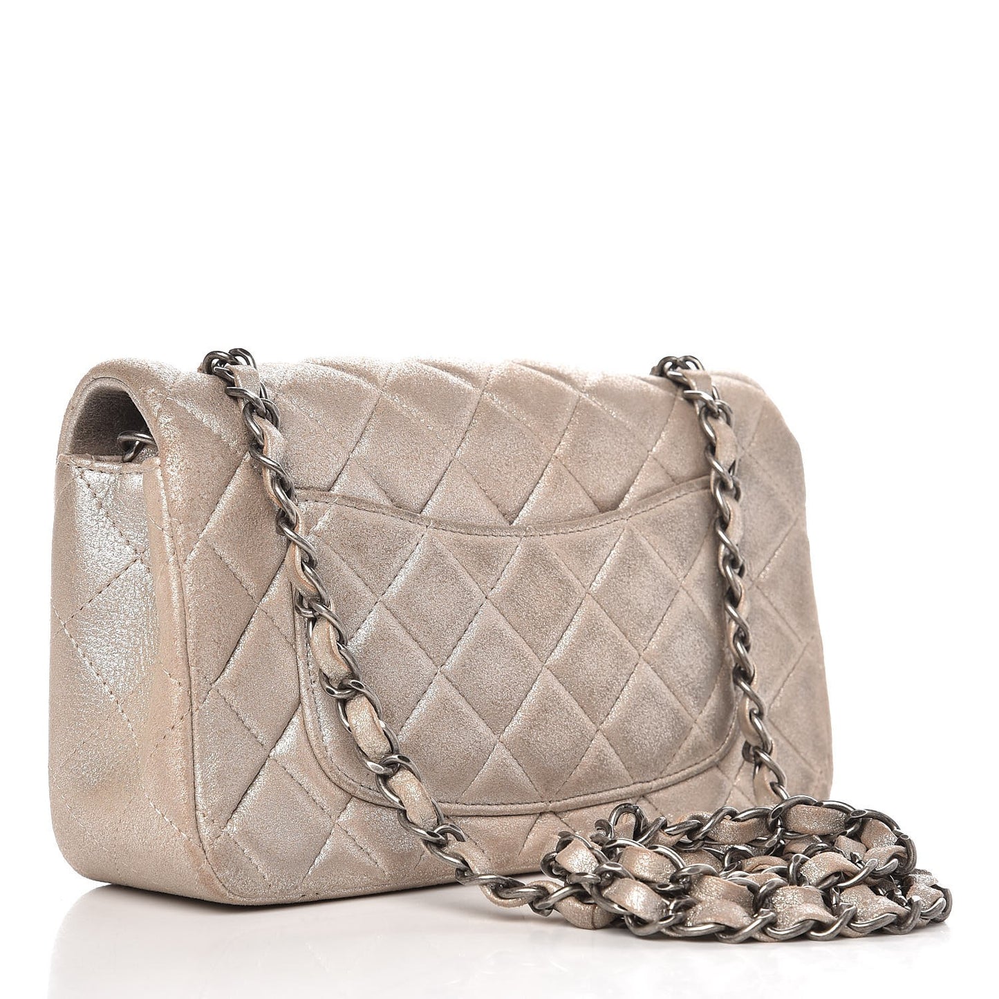 Iridescent Calfskin Quilted Mini Rectangular Flap Light Gold