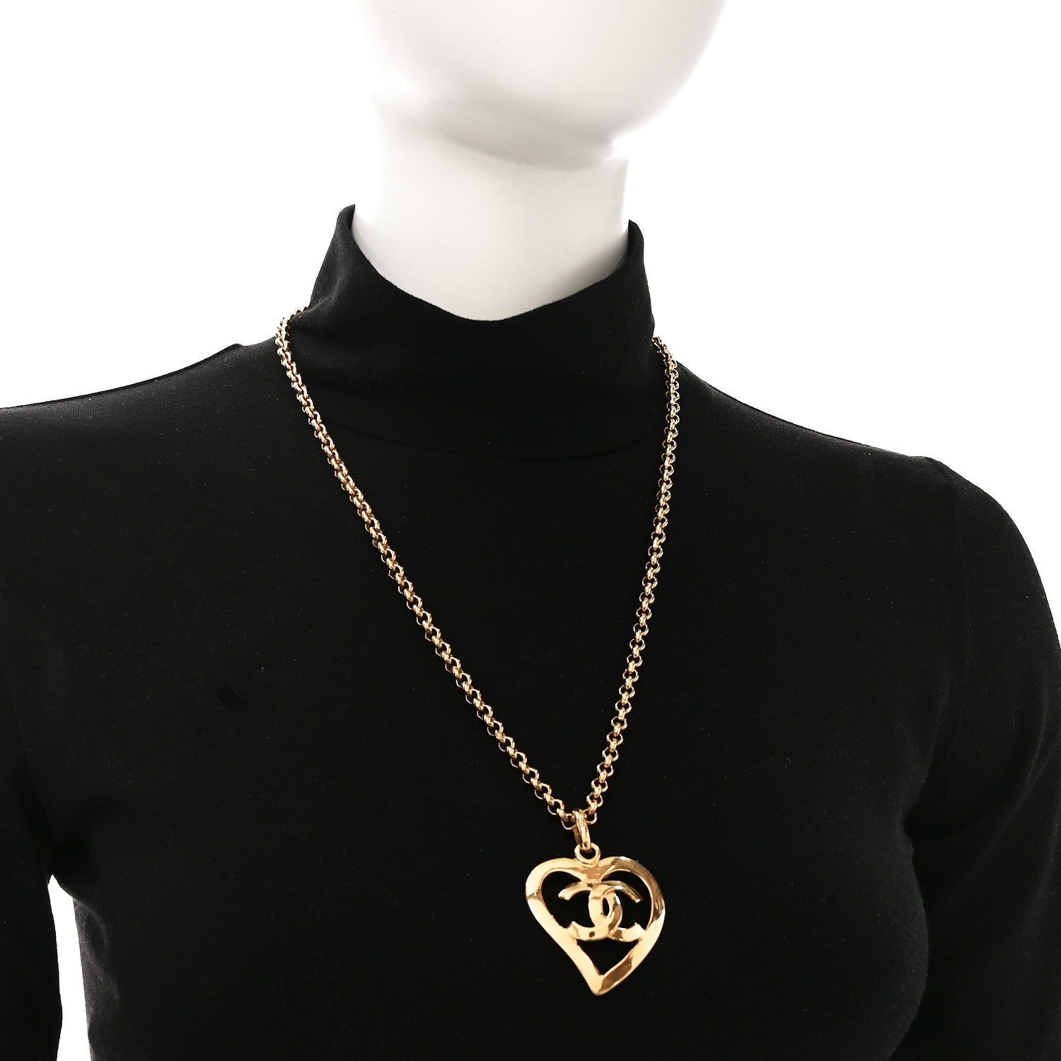 Chanel CC Heart Chain Pendant Necklace Gold 2 of 4