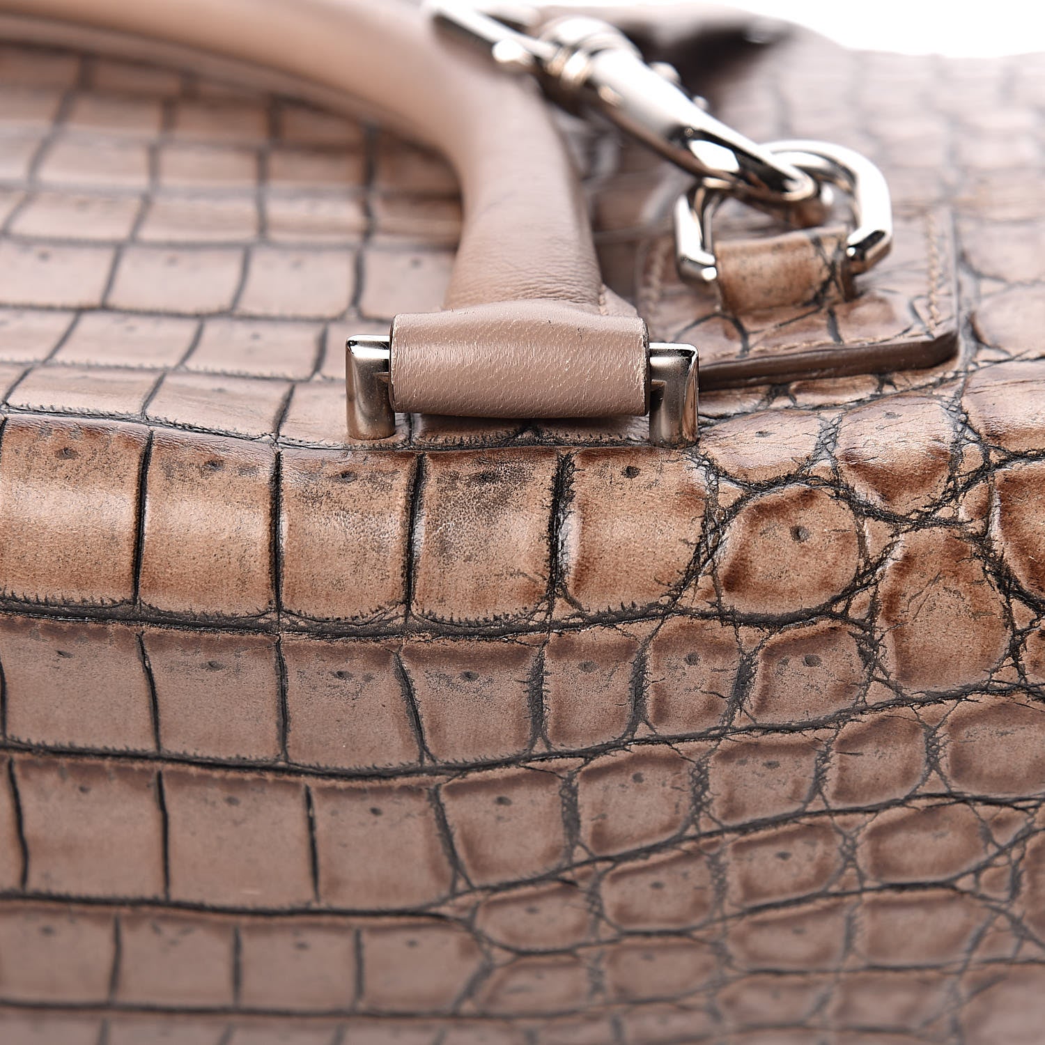 Givenchy Calfskin Crocodile Embossed Medium Shark Lock Satchel Sand 10 of 24